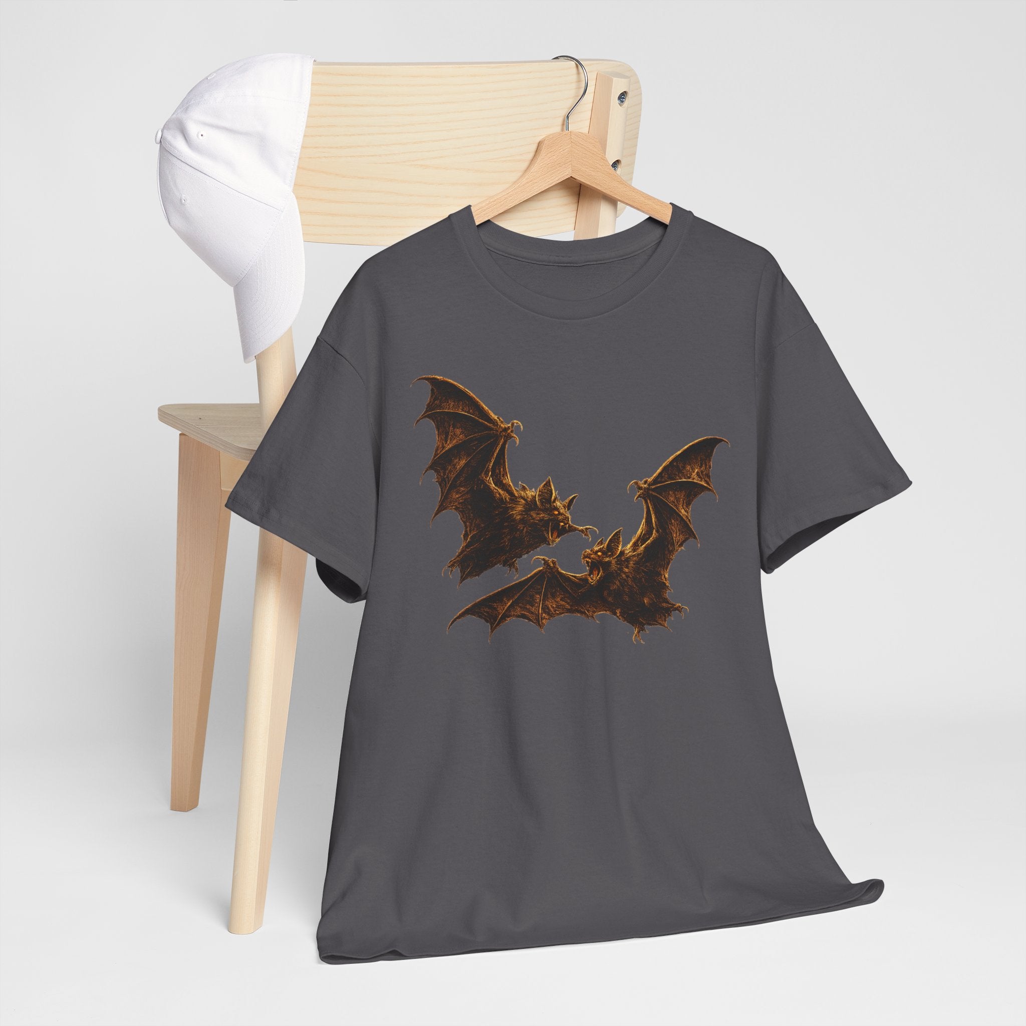 Bat duo Graphic Tee — Vintage Gothic Bat Illustration Shirt