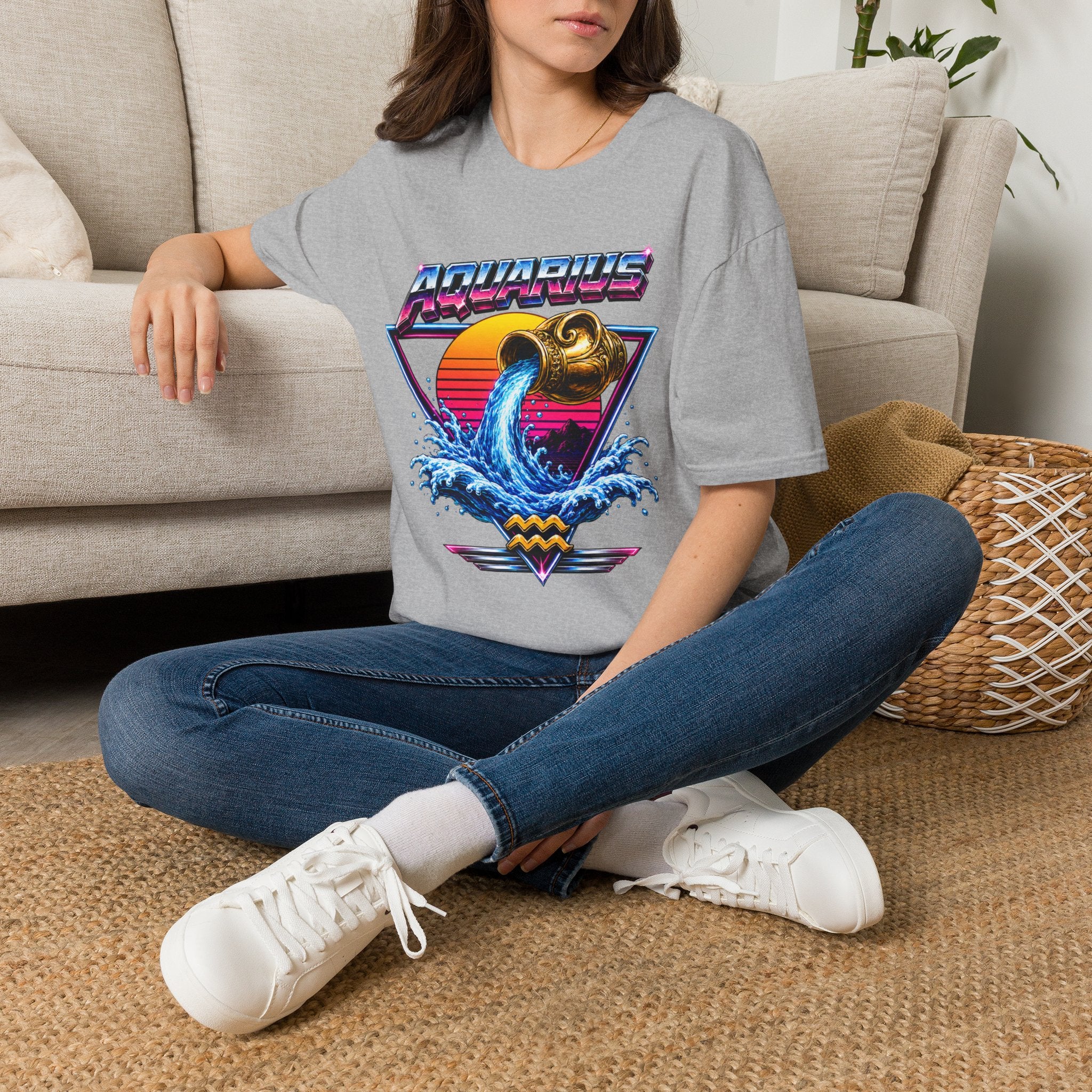Aquarius Zodiac T‑Shirt — Retro Water Bearer Horoscope Tee