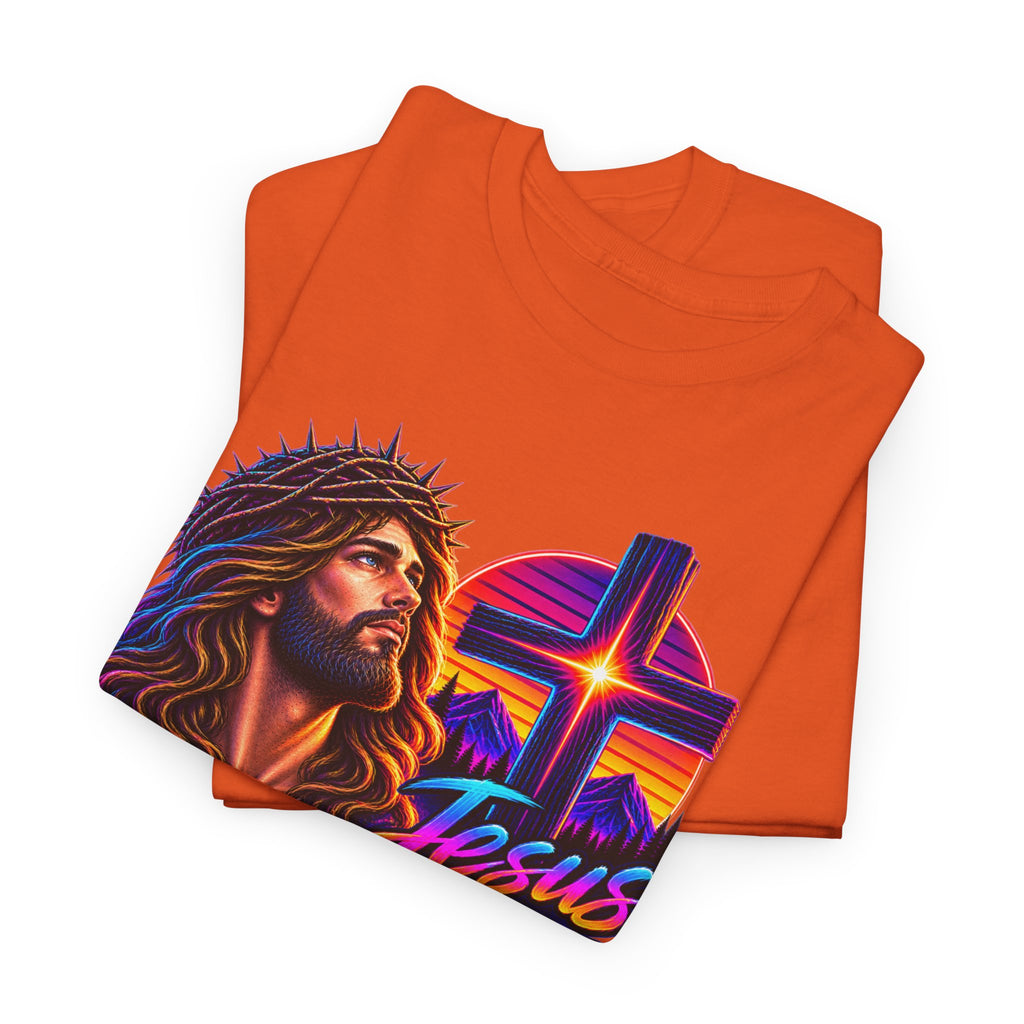 Jesus Is King T-Shirt — Neon Portrait Cross Christian Tee