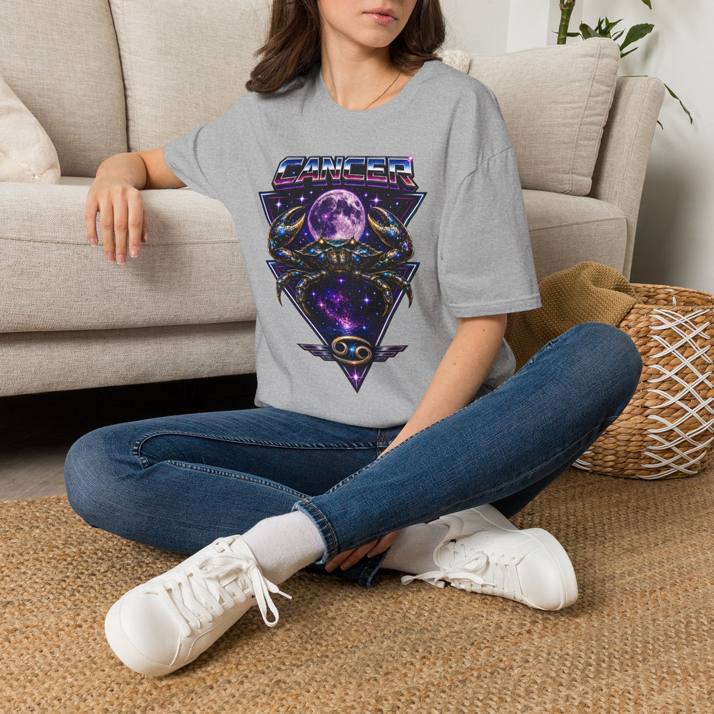 Cancer Zodiac T‑Shirt — Retro Cosmic Crab Design (Astrology Moon Graphic)