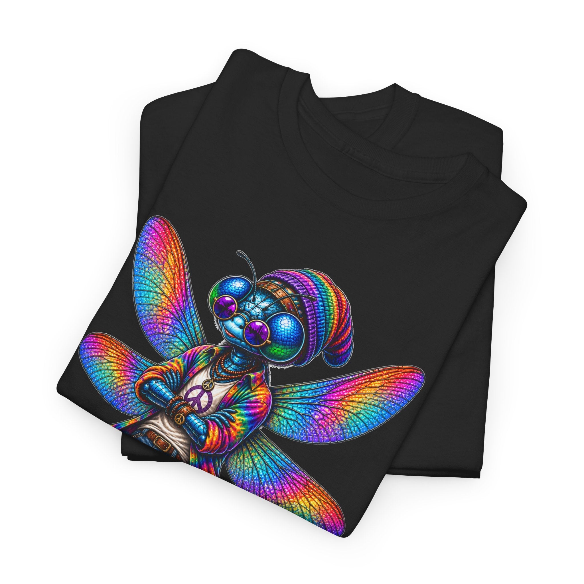 anthropomorphic Dragonfly Tee — Rainbow Glitch Dragonfly Graphic T-Shirt