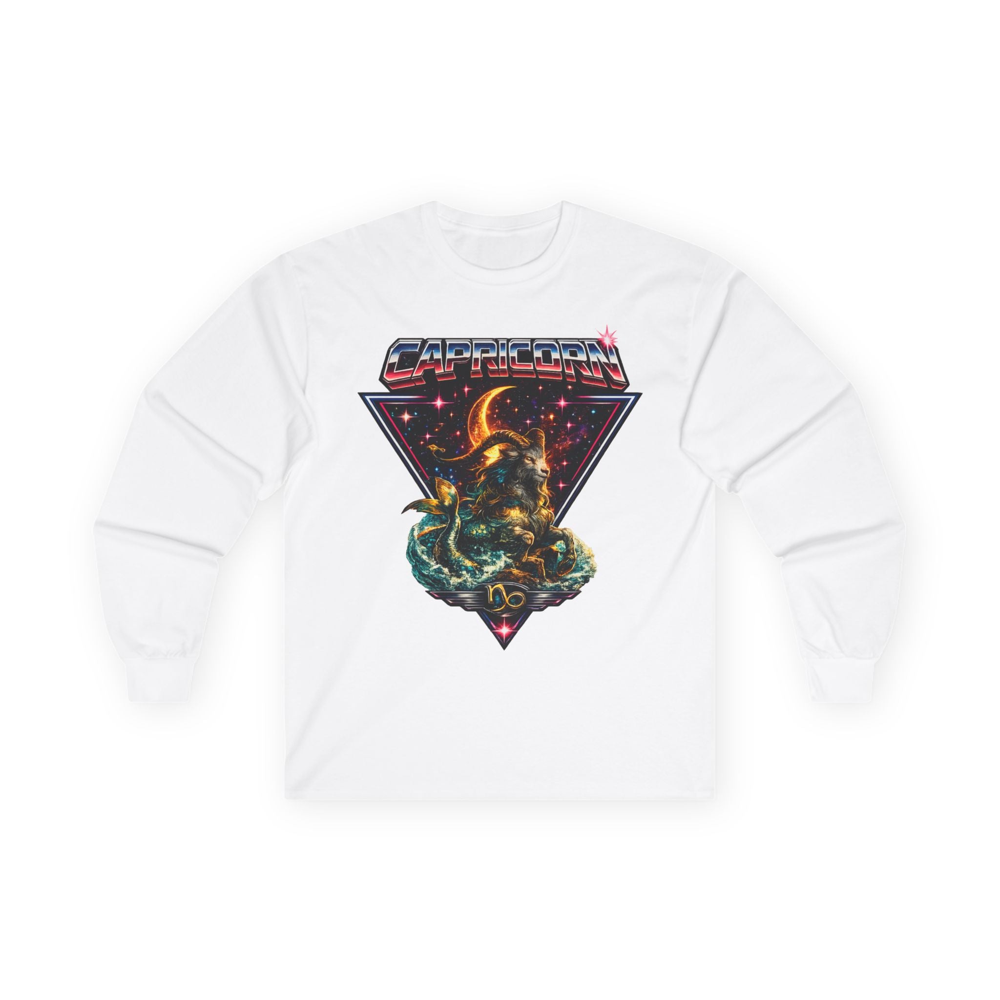 Capricorn Retro Zodiac Long Sleeve Tee-Vintage 80s Celestial Sea-Goat Design