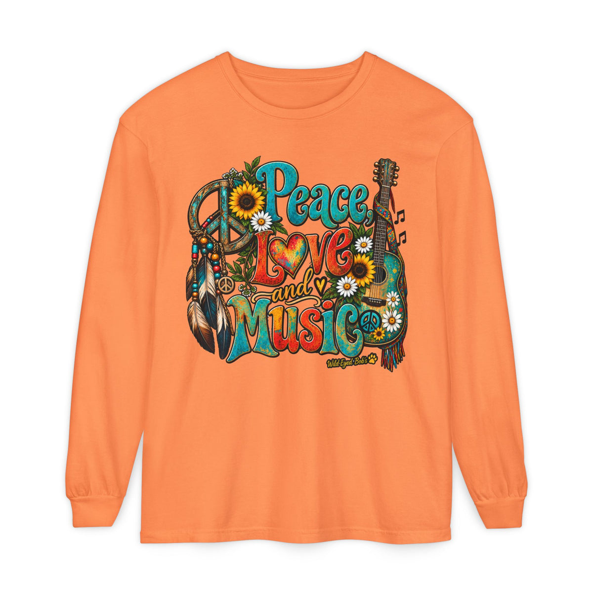 Peace Love and Music Long Sleeve Boho Style Tee