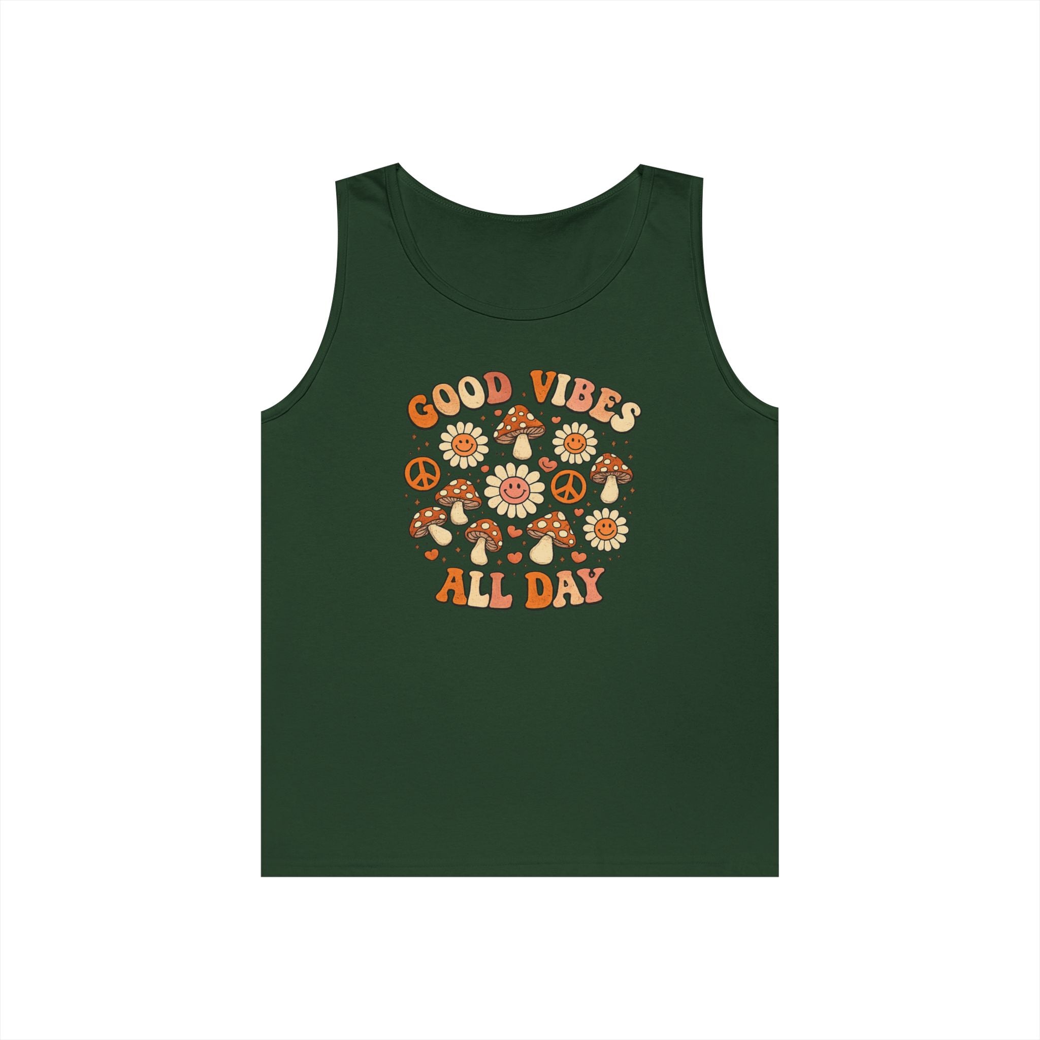 Boho-Good Vibes All Day Tank Top — Retro Mushroom Peace Floral Graphic