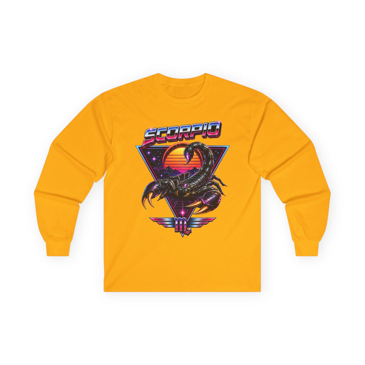 Scorpio Retro Sunset Long Sleeve Tee — Vintage 80s Scorpion Zodiac Shirt