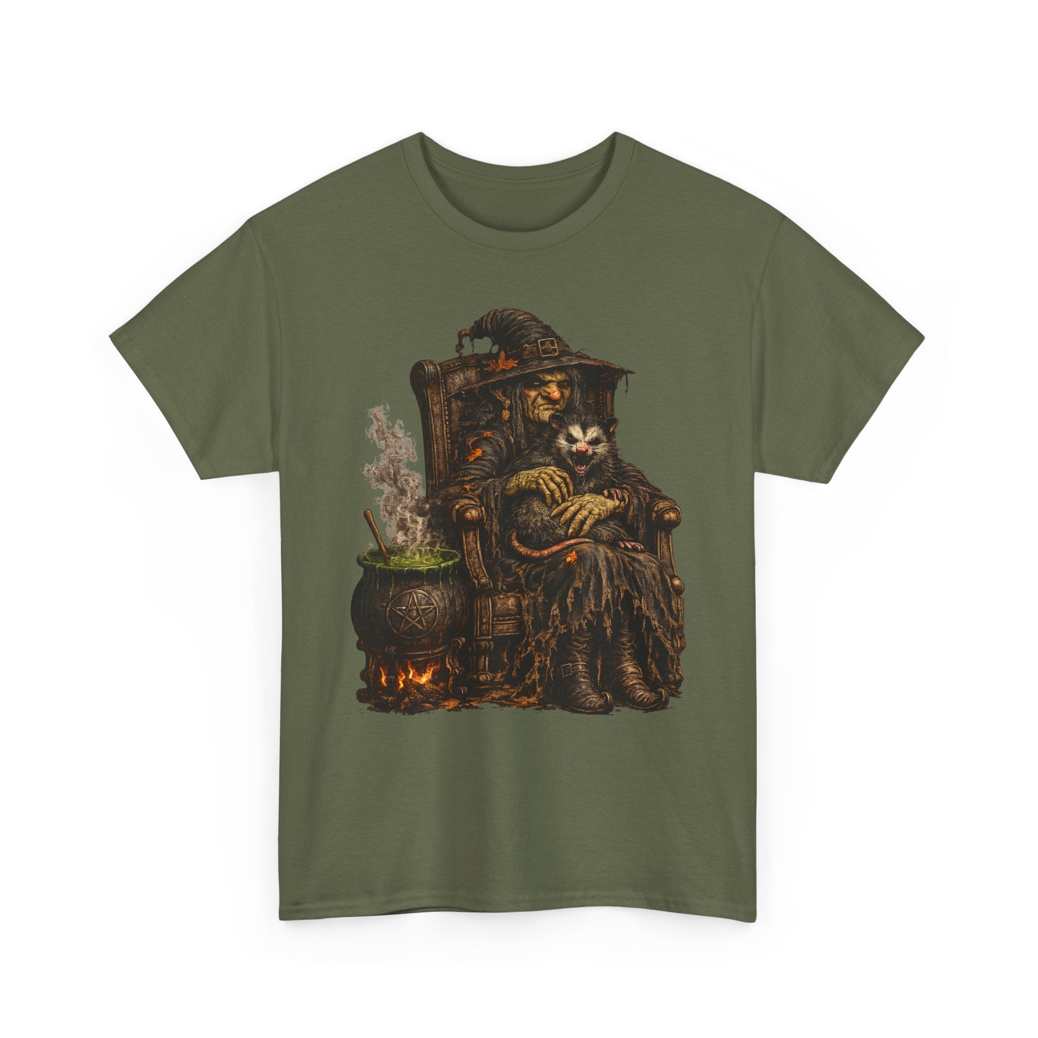 Witch & Possum Cauldron Tee — Vintage Halloween Witchcraft Shirt