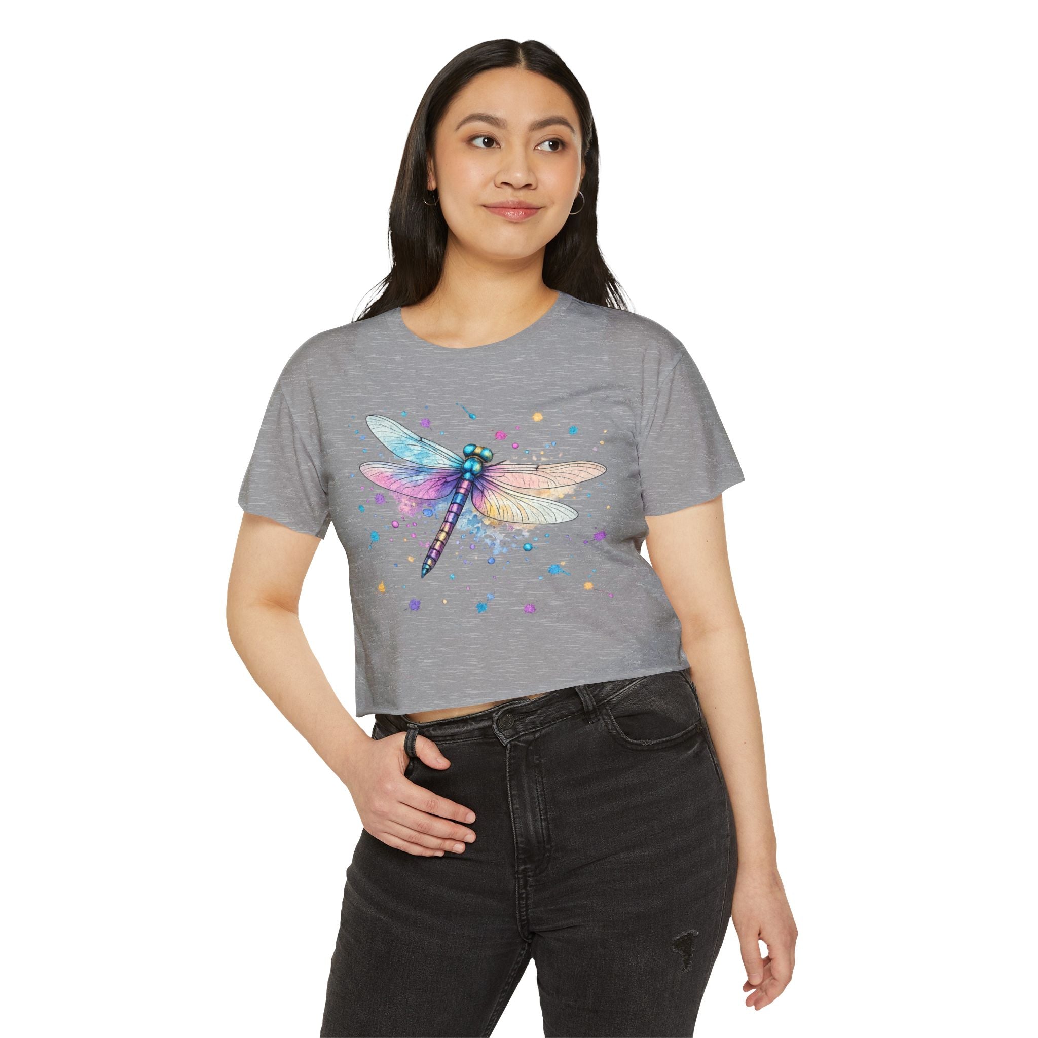 Dragonfly Watercolor Crop Top — Women's Festival Boho Tee