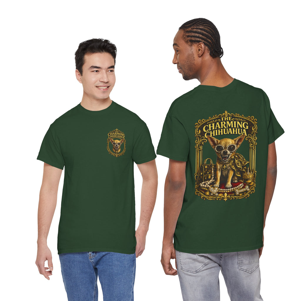 Chihuahua Crest Tee with back print — Vintage Chihuahua "THE CHARMNG CHIHUAHUA"
