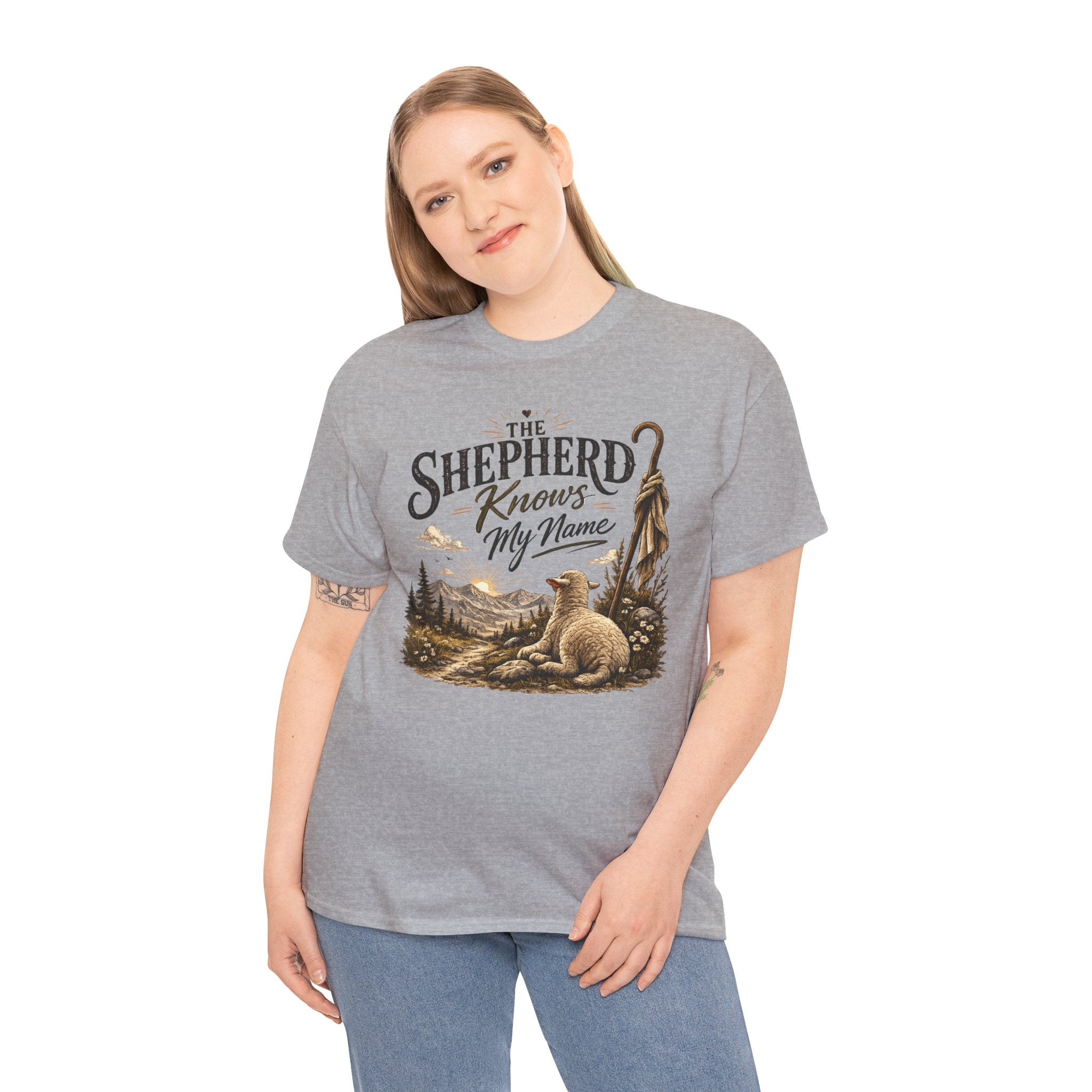 The Shepherd Knows My Name T‑Shirt — Christian Faith Tee with Shepherd & Sheep Design