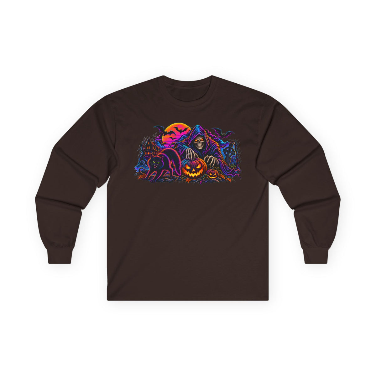 Halloween Grim Reaper Pumpkin retro Long Sleeve Tee