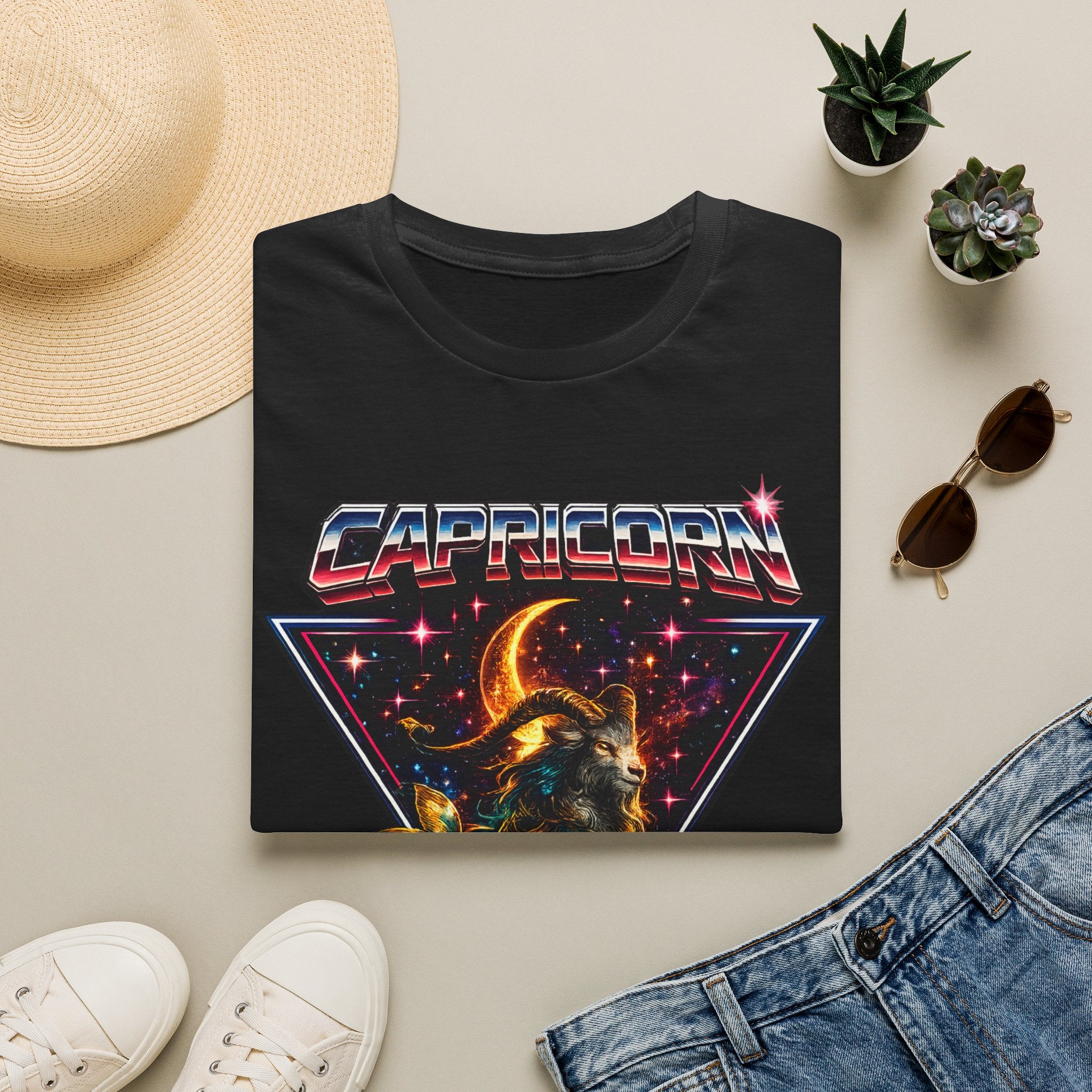 Capricorn Zodiac T-Shirt — Retro Cosmic Sea Goat Astrological Tee