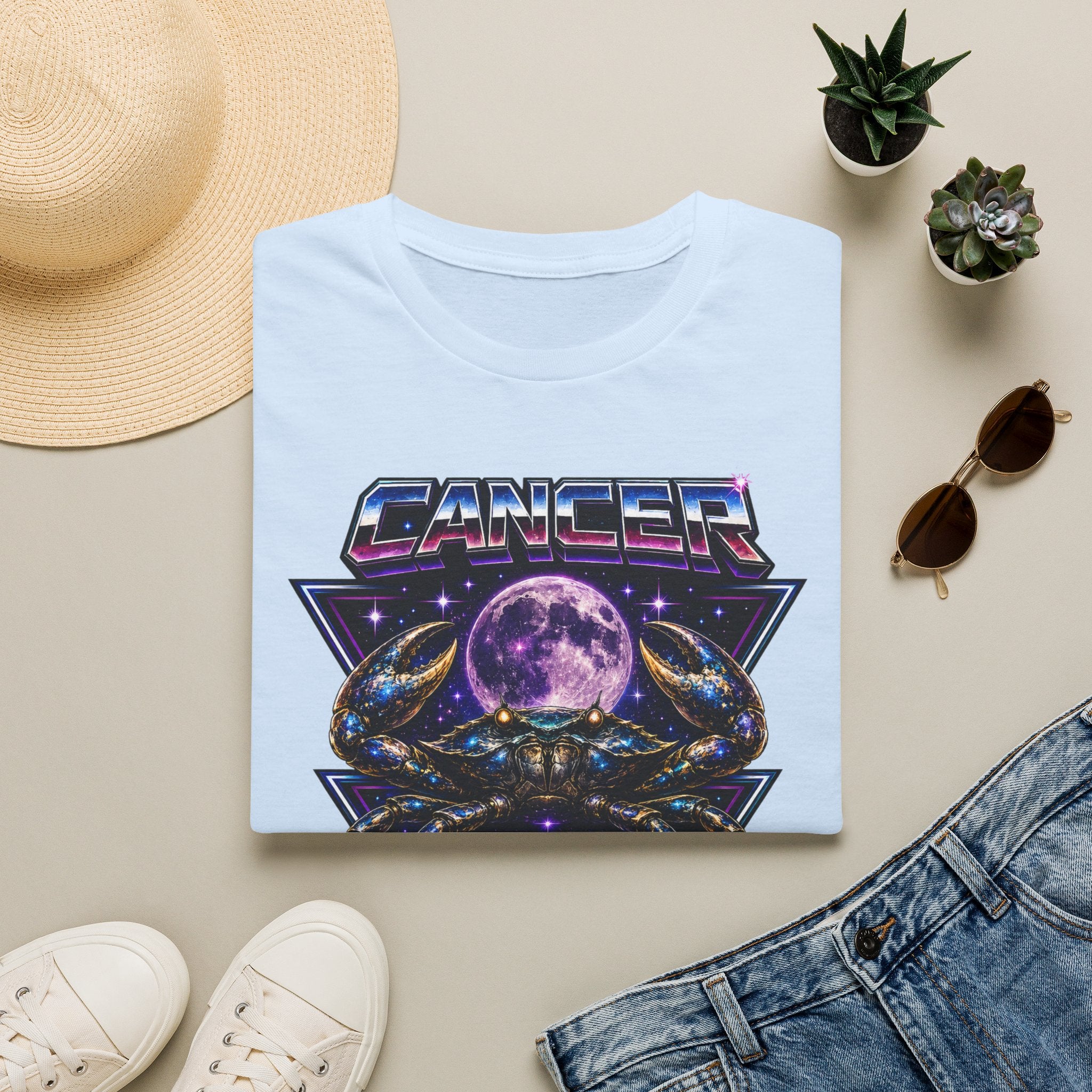 Cancer Zodiac T‑Shirt — Retro Cosmic Crab Design (Astrology Moon Graphic)