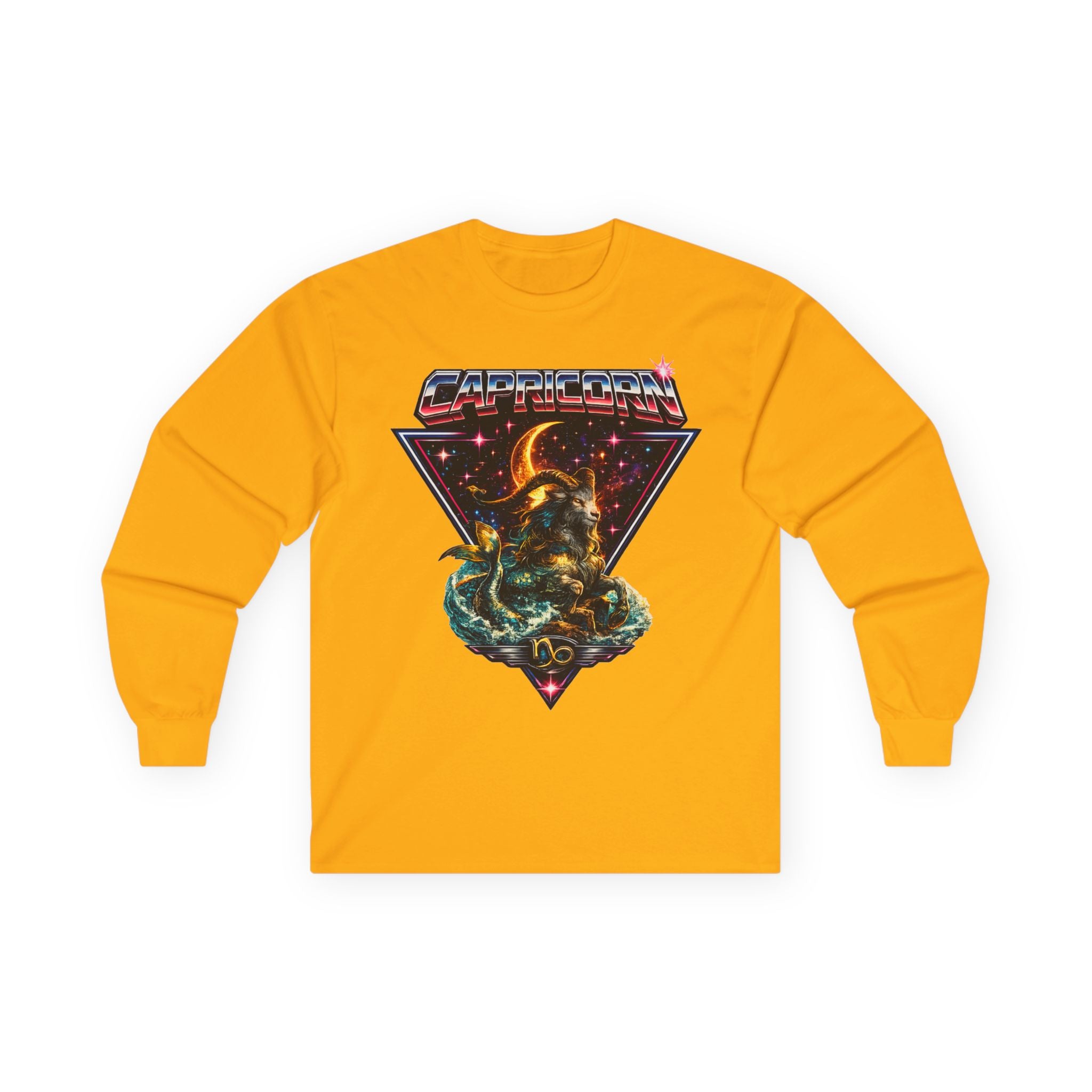 Capricorn Retro Zodiac Long Sleeve Tee-Vintage 80s Celestial Sea-Goat Design