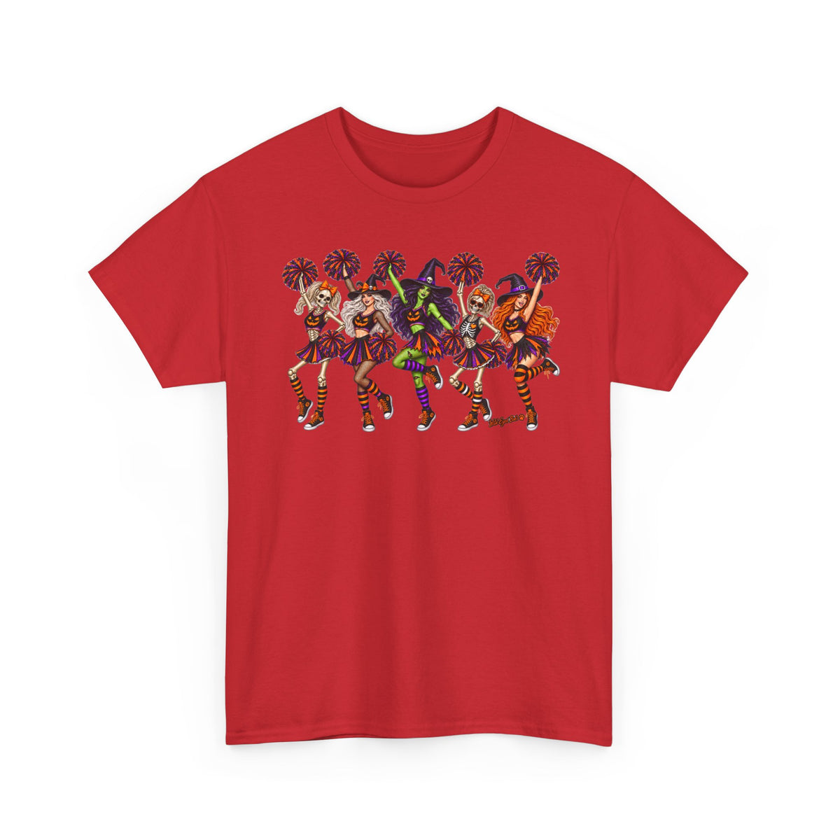 Halloween Cheerleaders Graphic Tee — Colorful Holloween cheer Squad Shirt