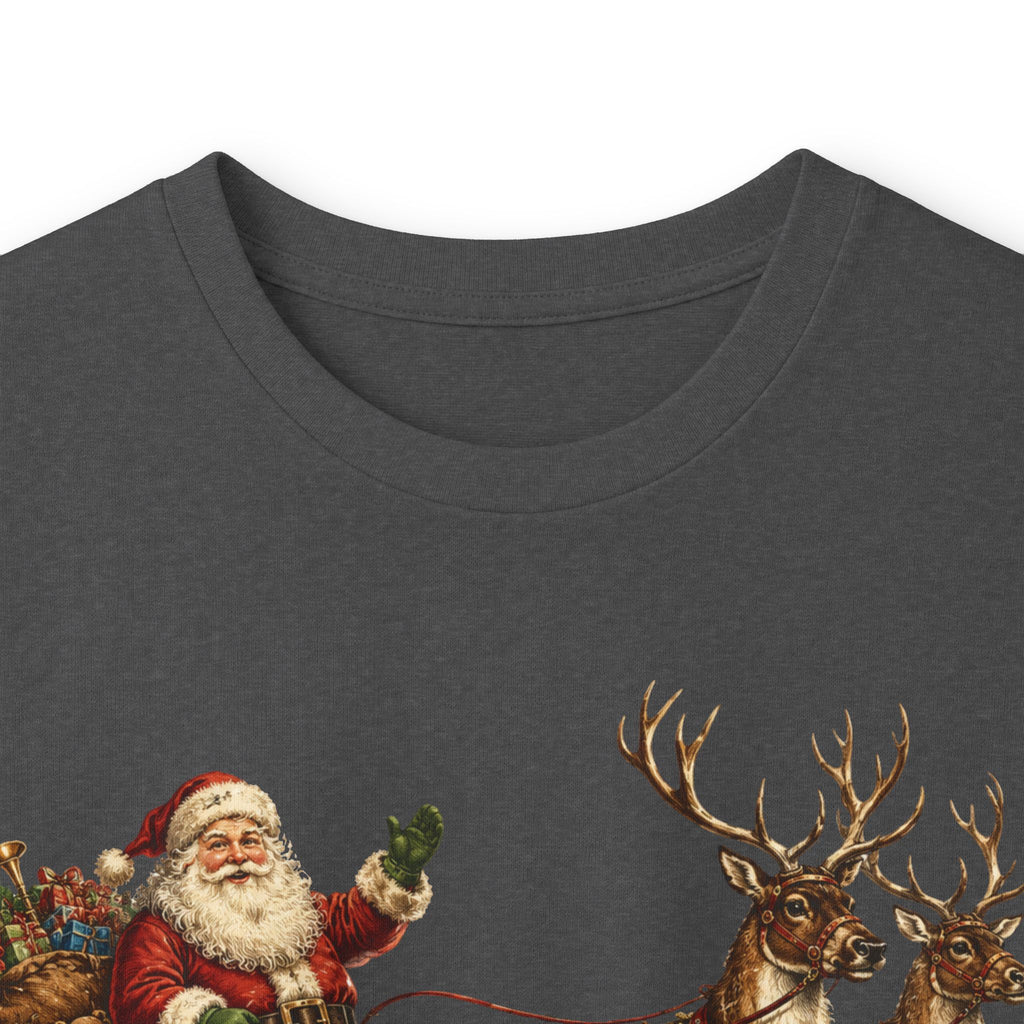 Santa Sleigh Long Sleeve Tee — Vintage Christmas Reindeer Shirt