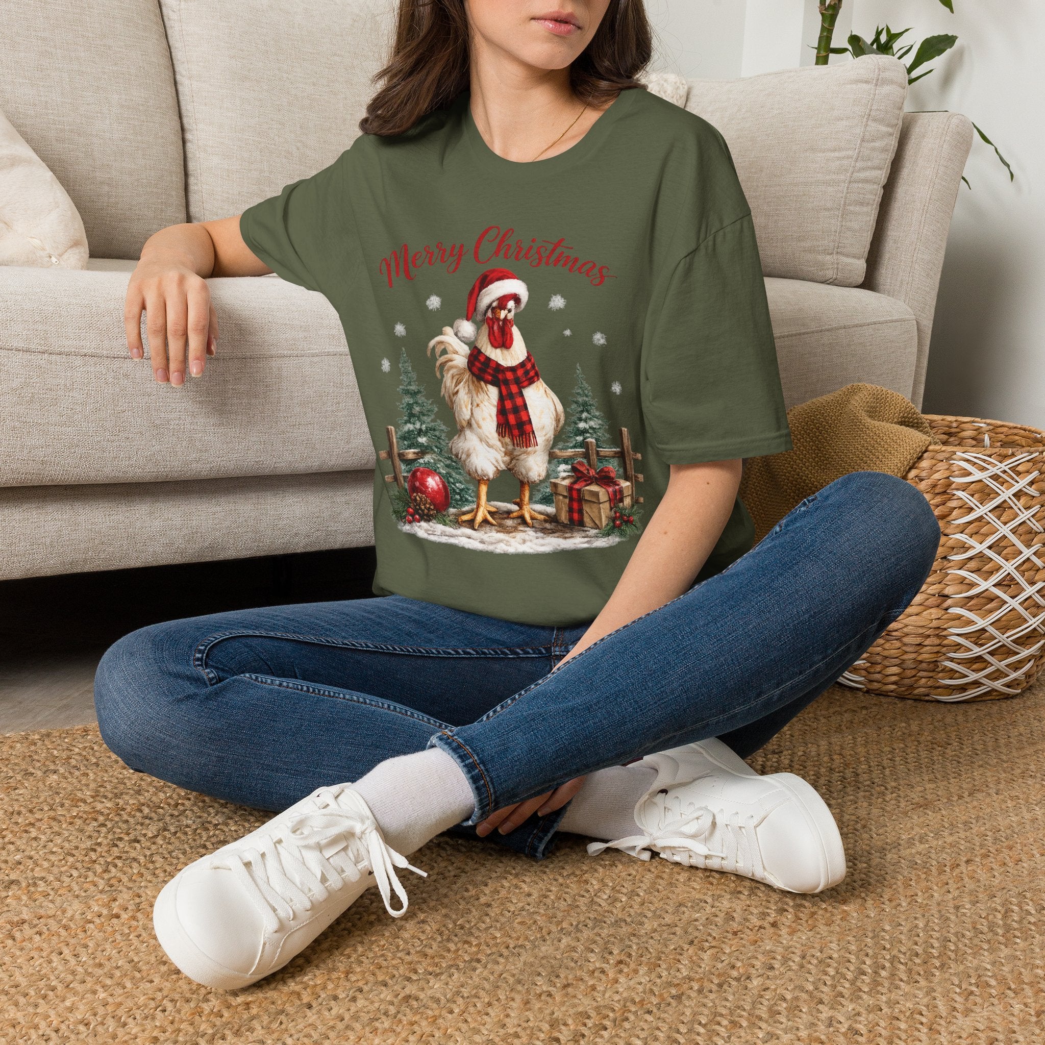 Christmas Rooster T-Shirt — Merry Christmas Farmhouse Holiday Tee