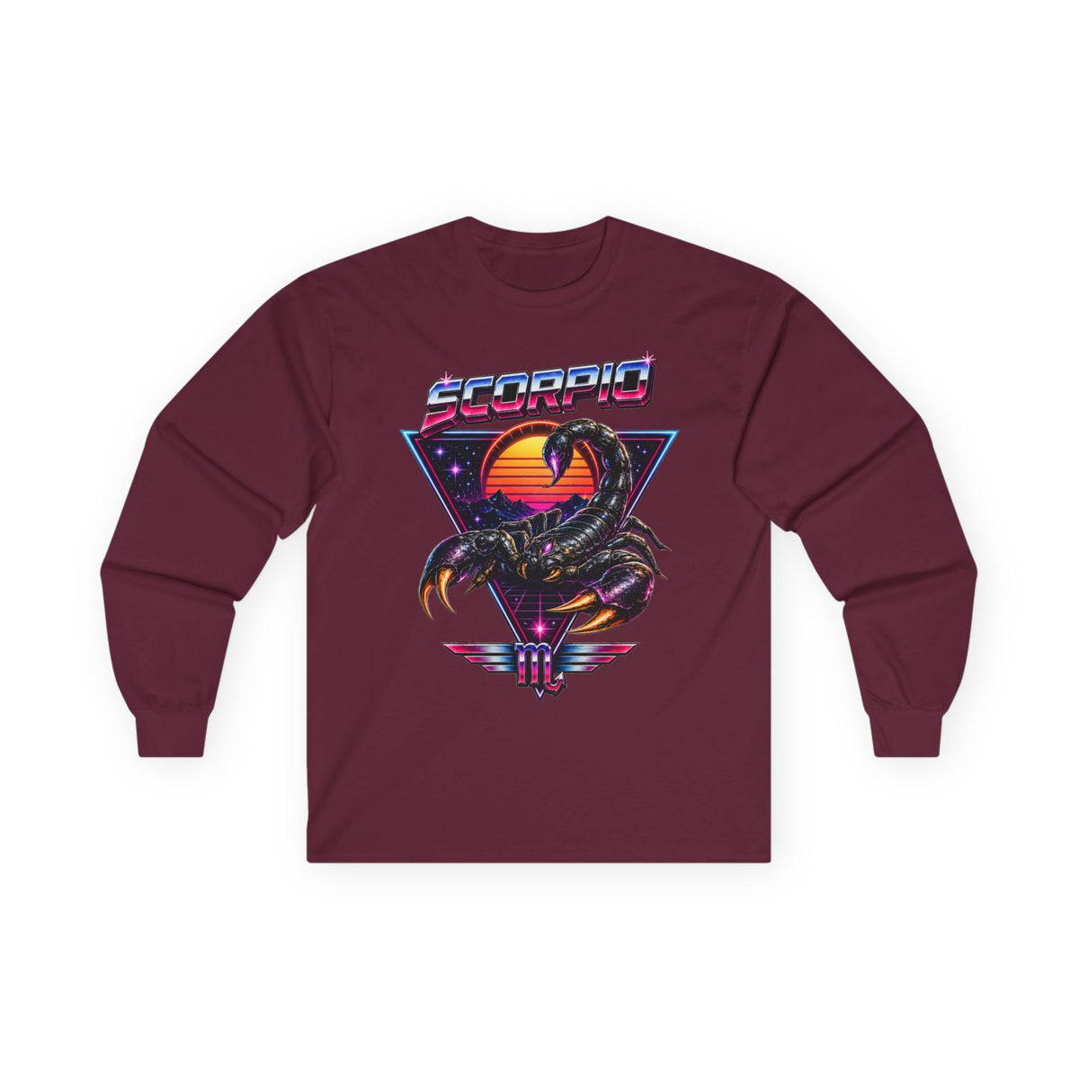 Scorpio Retro Sunset Long Sleeve Tee — Vintage 80s Scorpion Zodiac Shirt