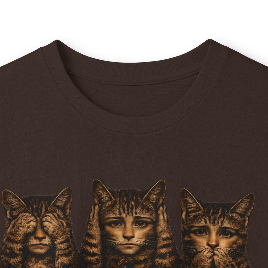 Anthropomorphic Trio Of  Cats Long Sleeve Tee — Three Kittens with Jack-O'-Lantern Graphic