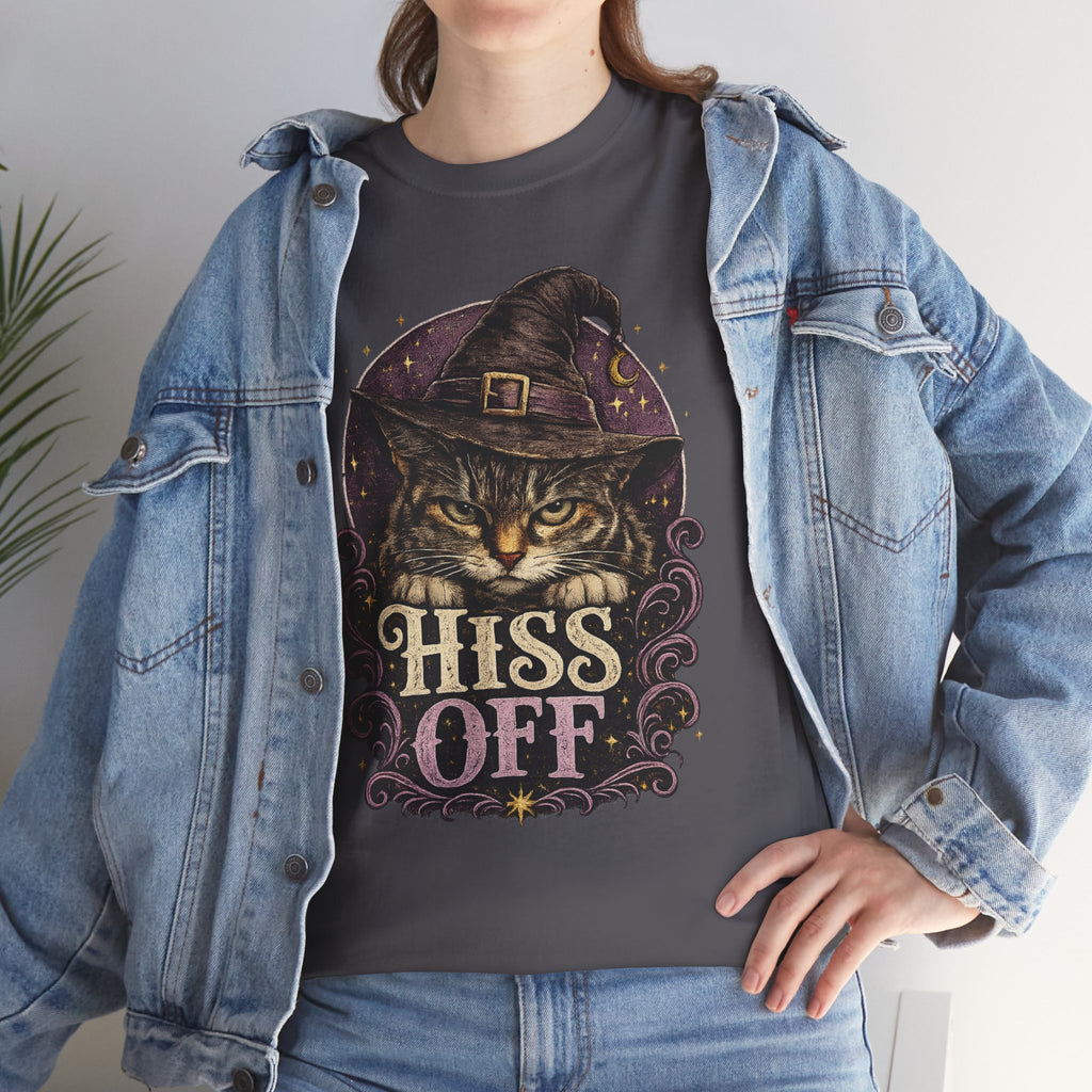 Hiss Off Witch Cat Tee — Halloween Spooky Cat Graphic T-Shirt