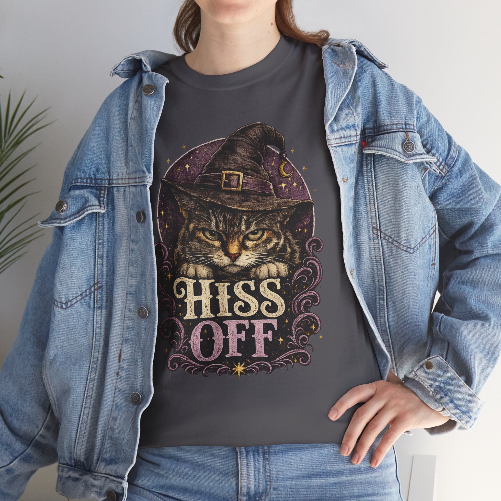 Hiss Off Witch Cat Tee — Halloween Spooky Cat Graphic T-Shirt
