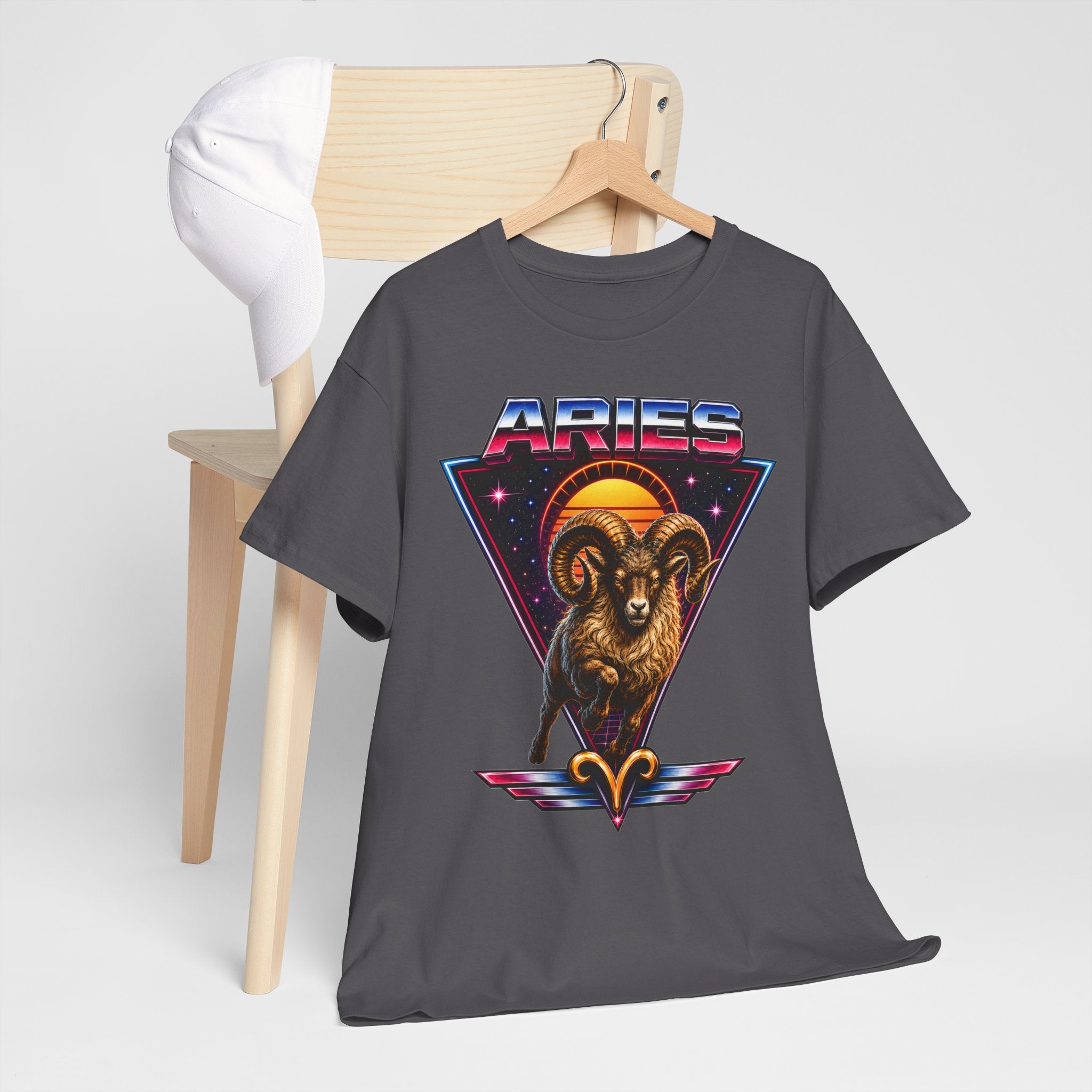 Aries Zodiac Tee — Retro 80s style Ram Astrology T-Shirt