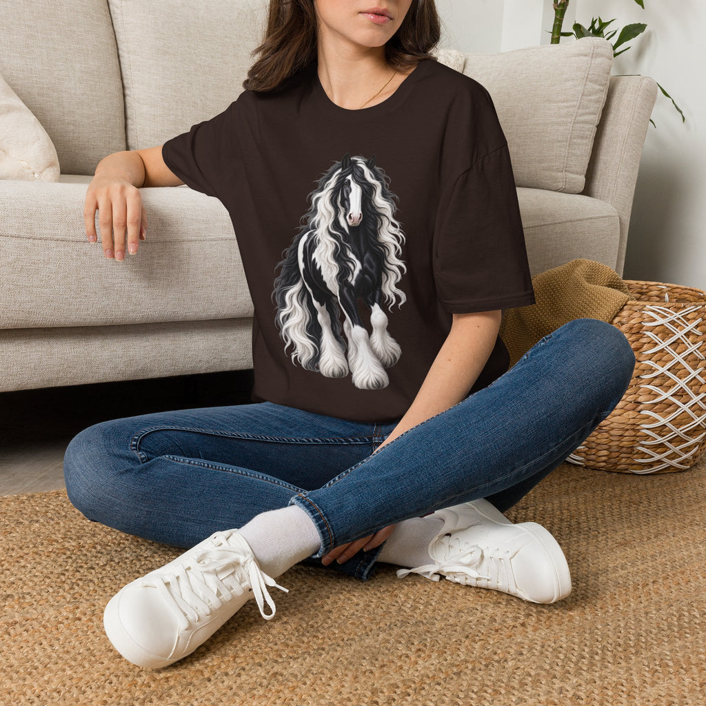 Gypsy Vanner Horse T-Shirt — Black & White Long Mane Pony Tee