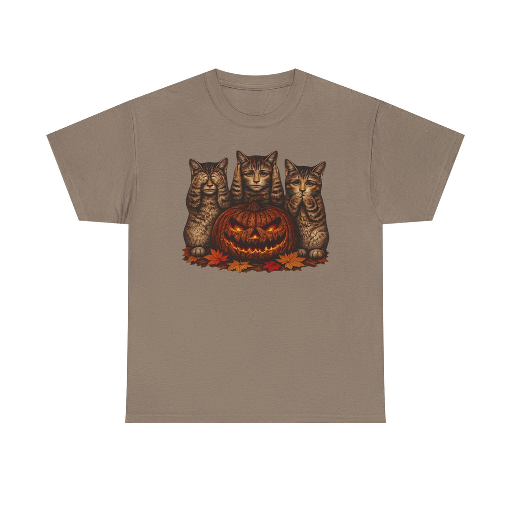 Halloween Cats T-Shirt — Trio of Kittens with Jack-O'-Lantern Fall Tee