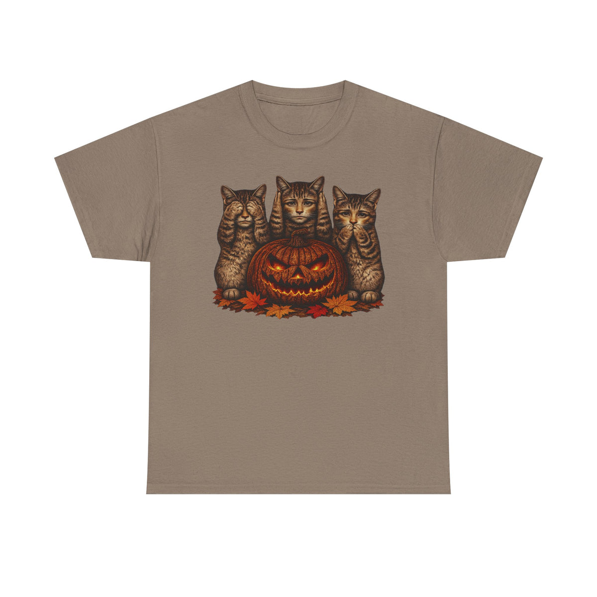 Halloween Cats T-Shirt — Trio of Kittens with Jack-O'-Lantern Fall Tee