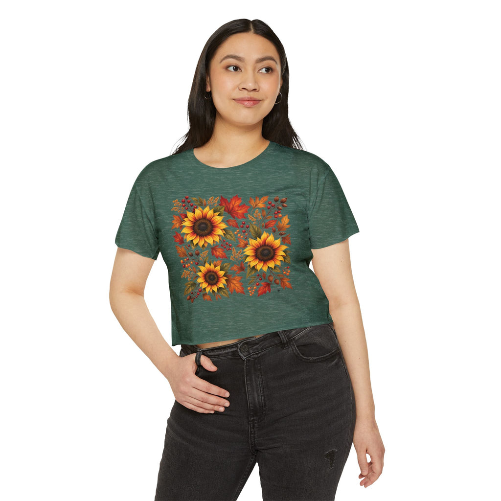 Sunflower Fall Crop Top — Autumn Floral Festival Tee
