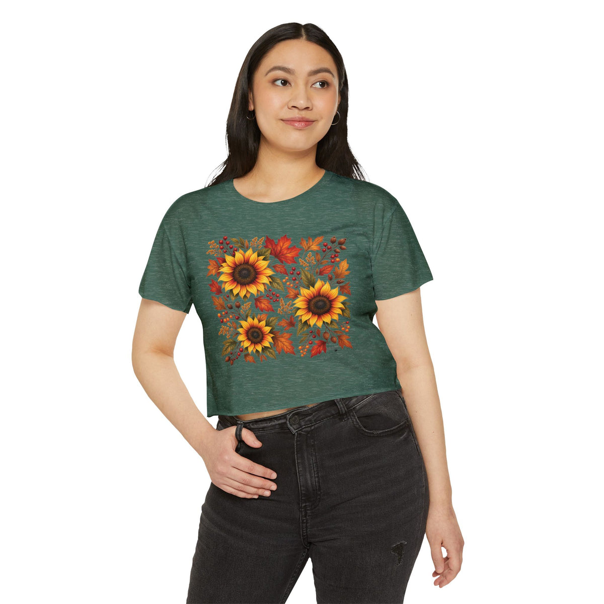 Sunflower Fall Crop Top — Autumn Floral Festival Tee