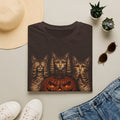 No Evil... Anthropomorphic Cat Pumpkin T-Shirt — Three Spooky Cats with Jack-O'-Lantern