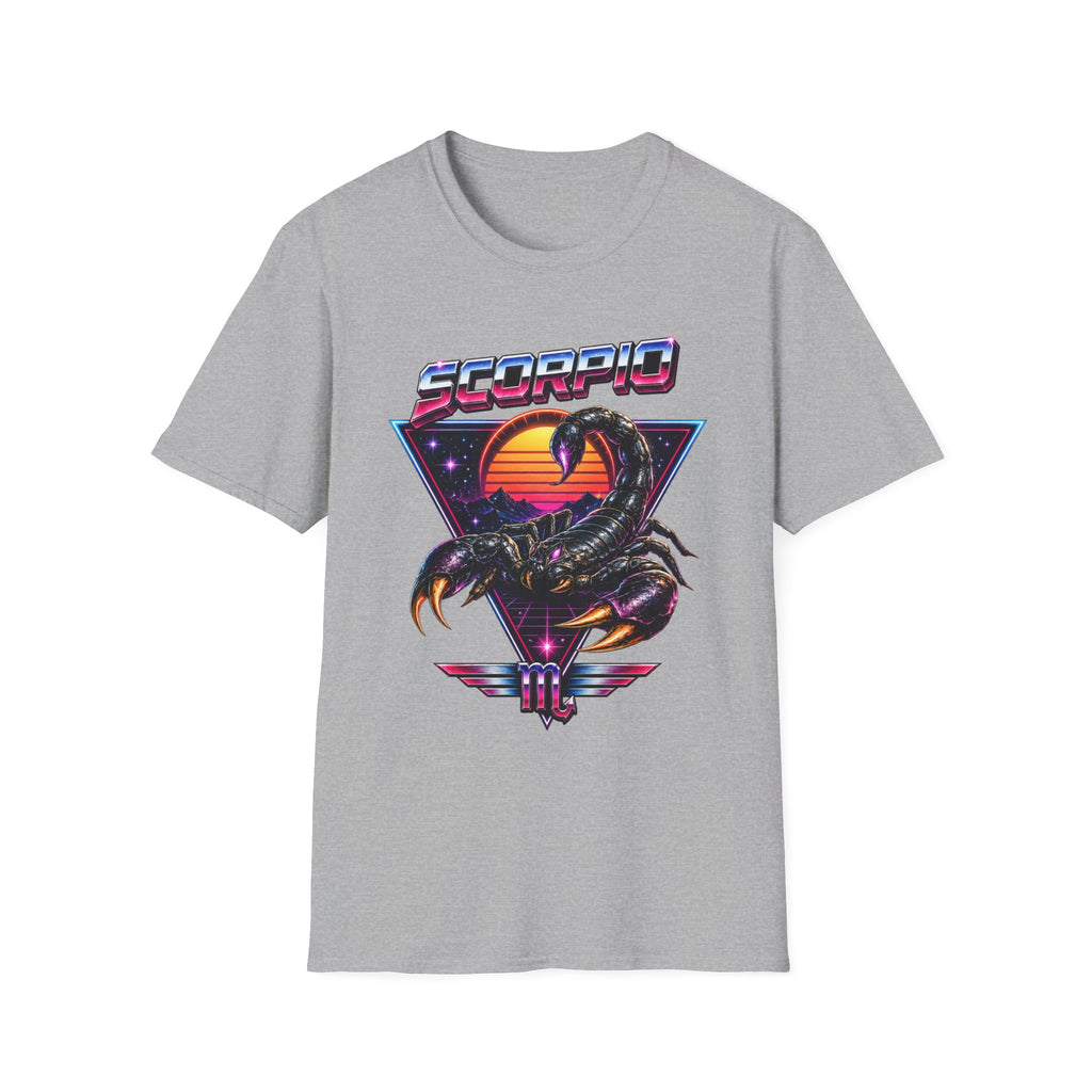 Scorpio Retro Sunset T‑Shirt — 80s Neon Scorpion Zodiac Tee