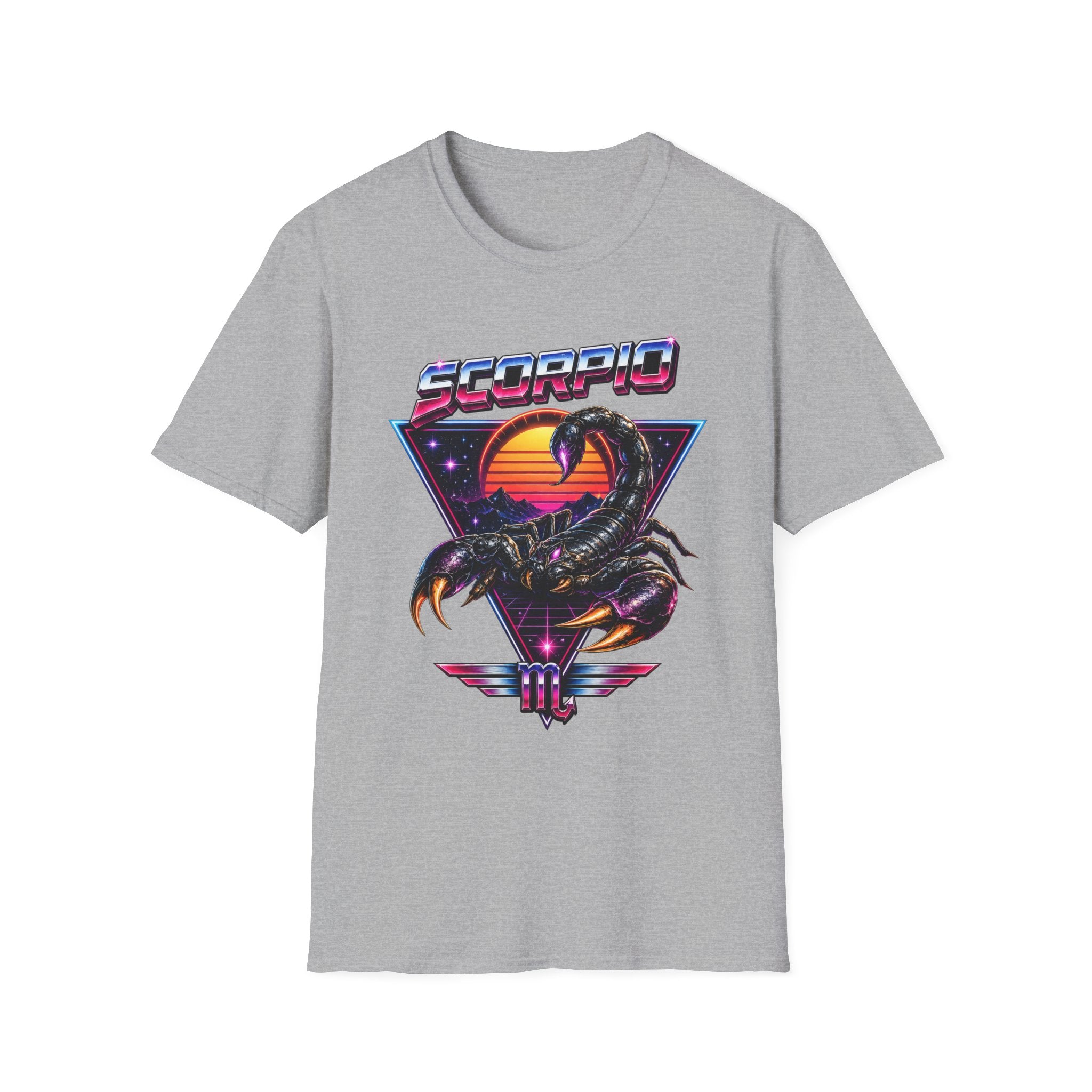 Scorpio Retro Sunset T‑Shirt — 80s Neon Scorpion Zodiac Tee