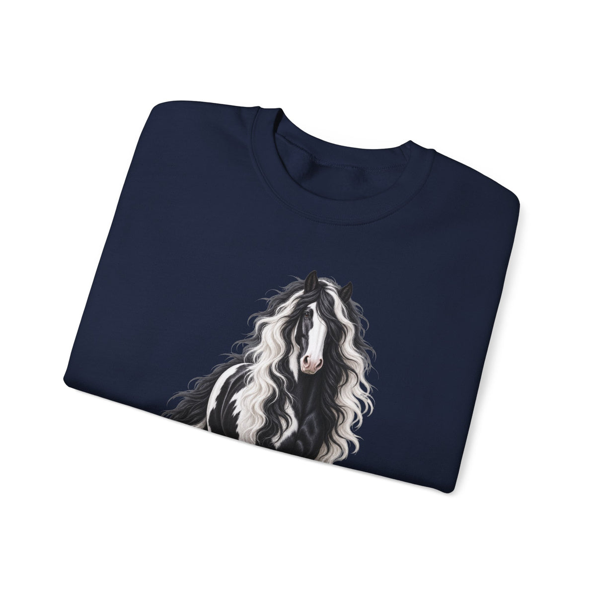 Gypsy Vanner Horse Crewneck Sweatshirt — Black & White Fluffy Pony Graphic