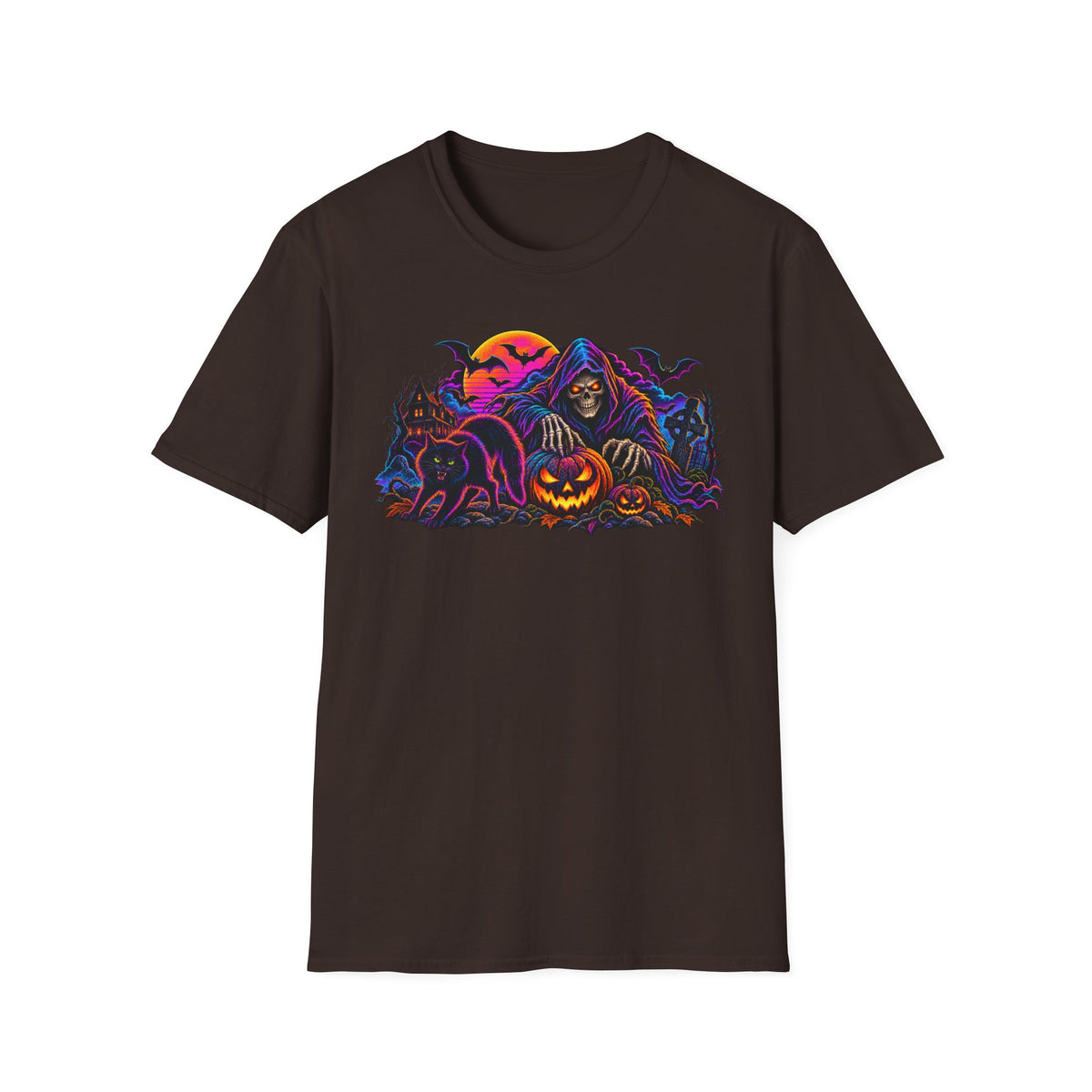 Halloween Grim Reaper T-Shirt — Pumpkin, Bats & Haunted Night Graphic Tee