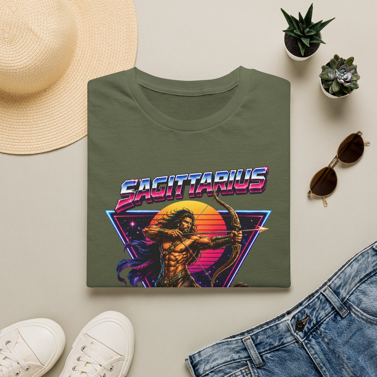 Sagittarius Archer T-Shirt — Retro Neon Zodiac Tee