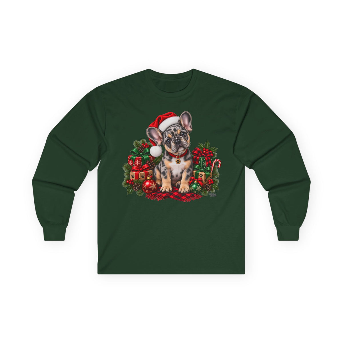 Christmas French Bulldog Long Sleeve Tee — Santa Puppy Holiday Shirt