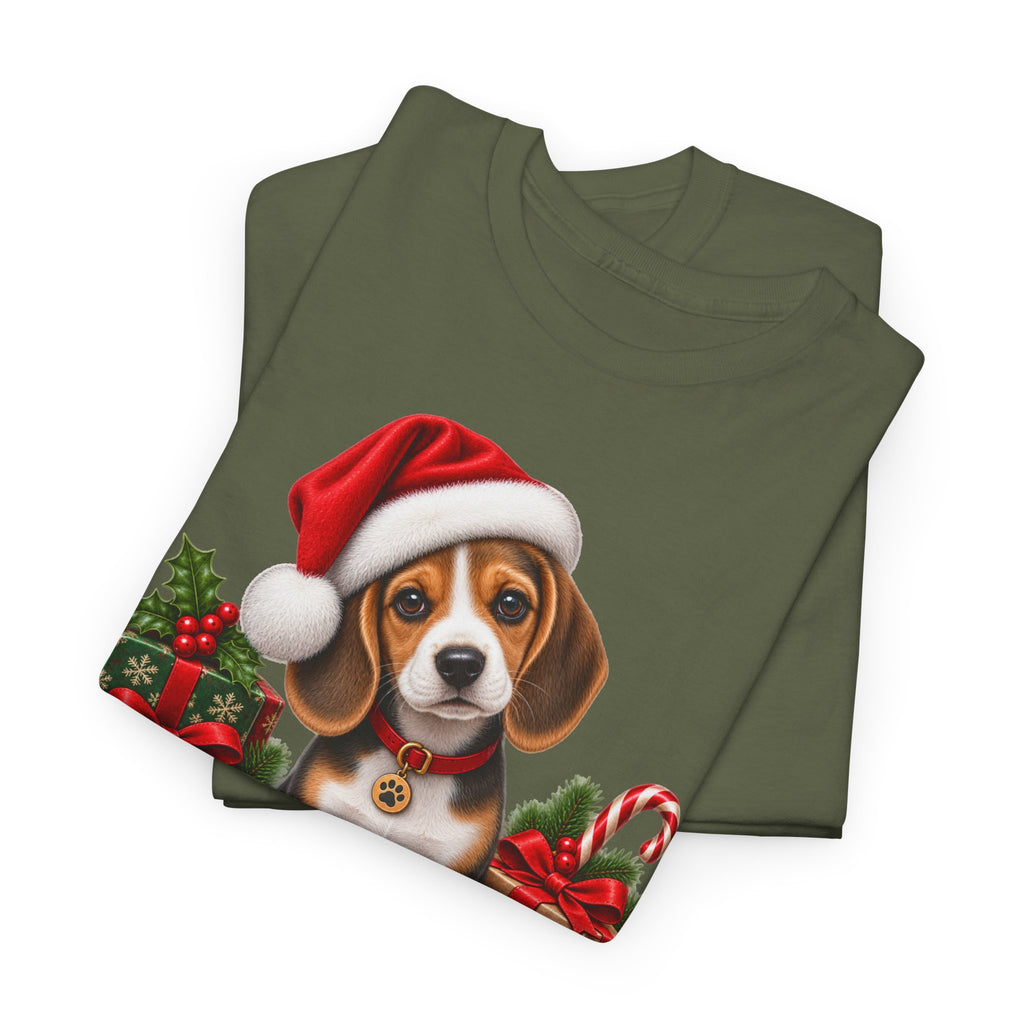 Christmas Beagle Puppy T-Shirt – Cute Santa Hat Holiday Tee
