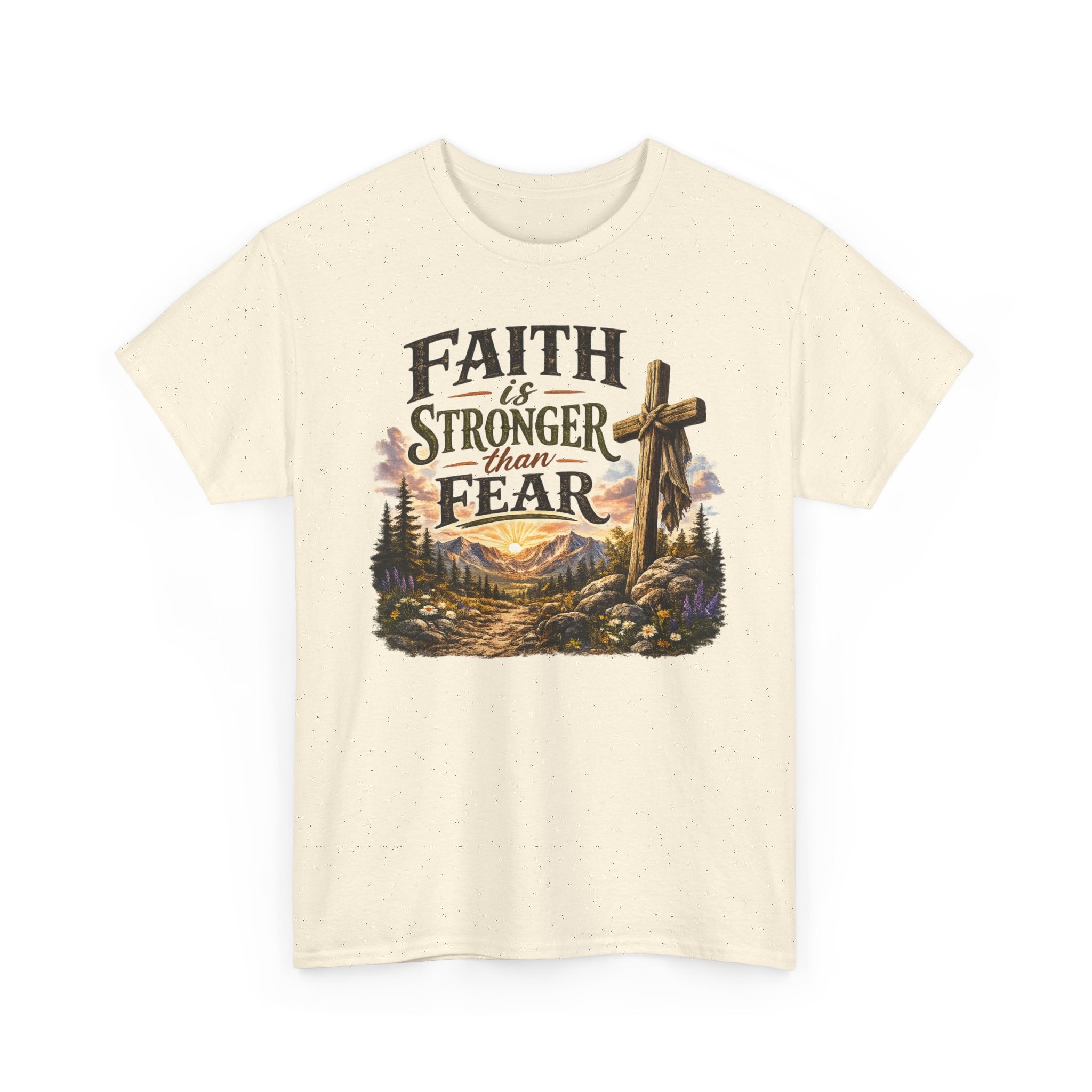 Faith Is Stronger Than Fear T-Shirt — Christian Cross Mountain Graphic Tee