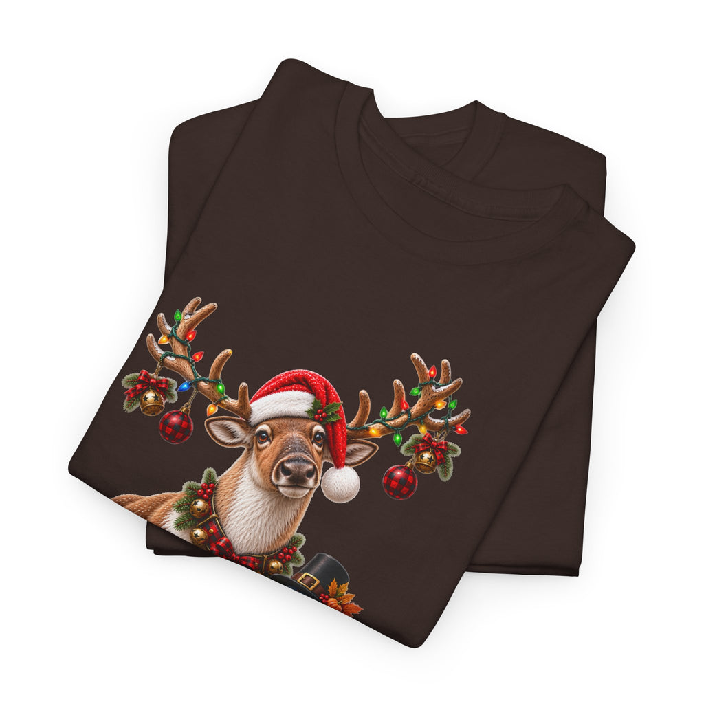 Holiday Mashup Tee — Reindeer with Turkey, Santa Hat & Jack-O’-Lantern
