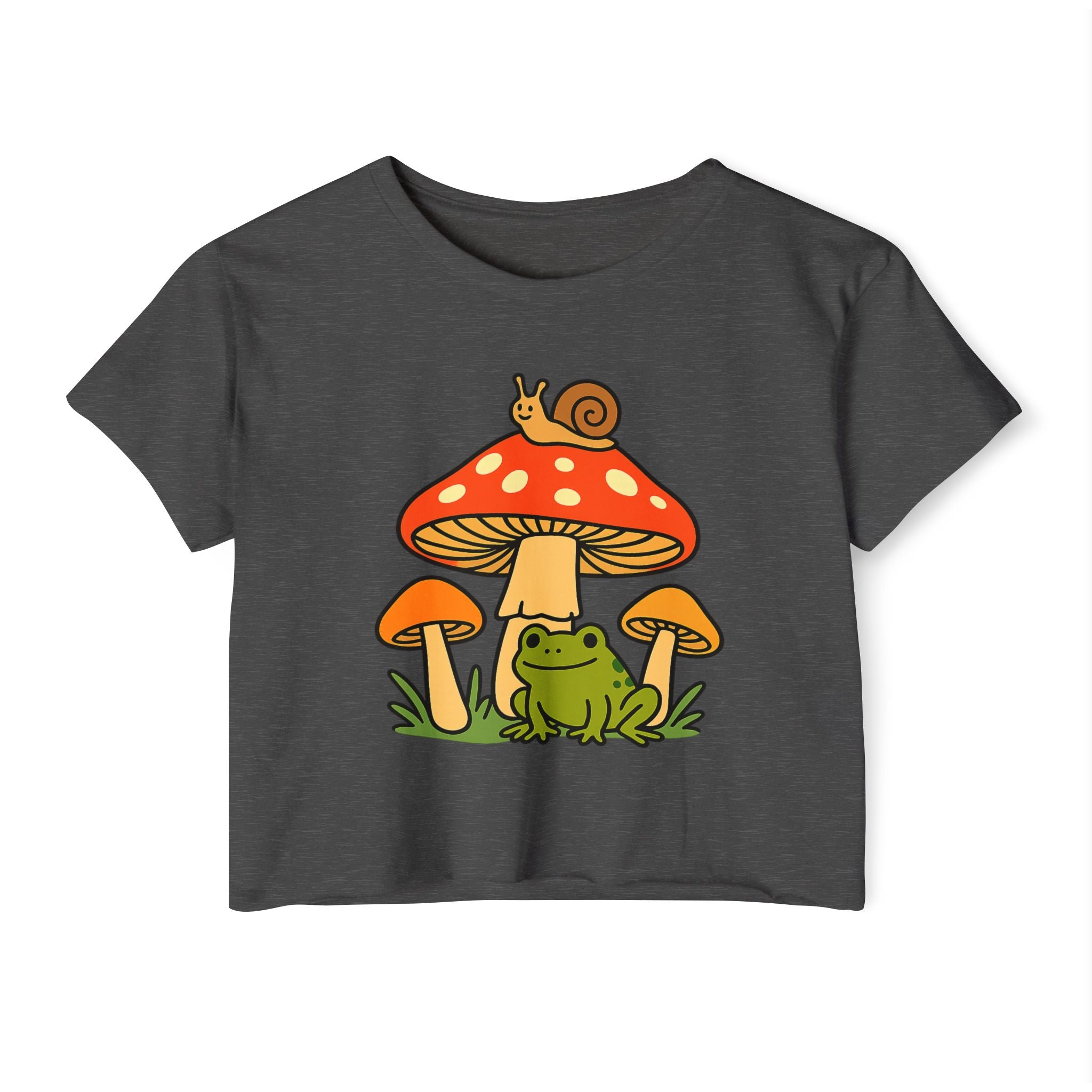 Frog & Mushroom Crop Top — Cute Festival Women's Tee