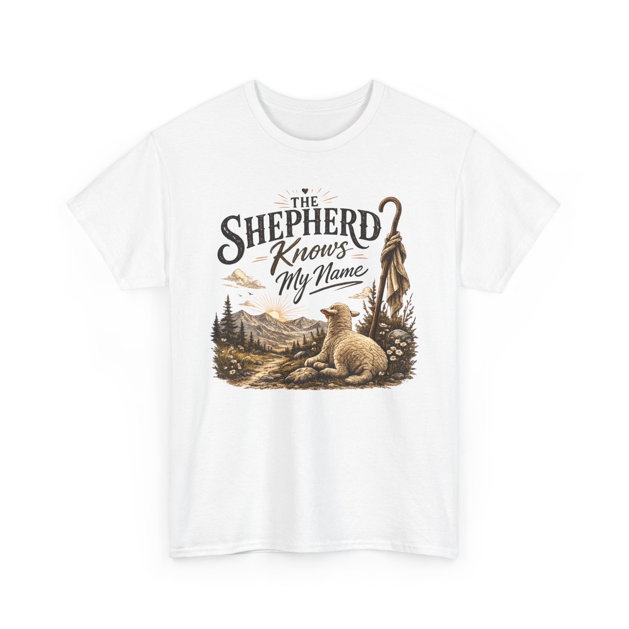 The Shepherd Knows My Name T‑Shirt — Christian Faith Tee with Shepherd & Sheep Design