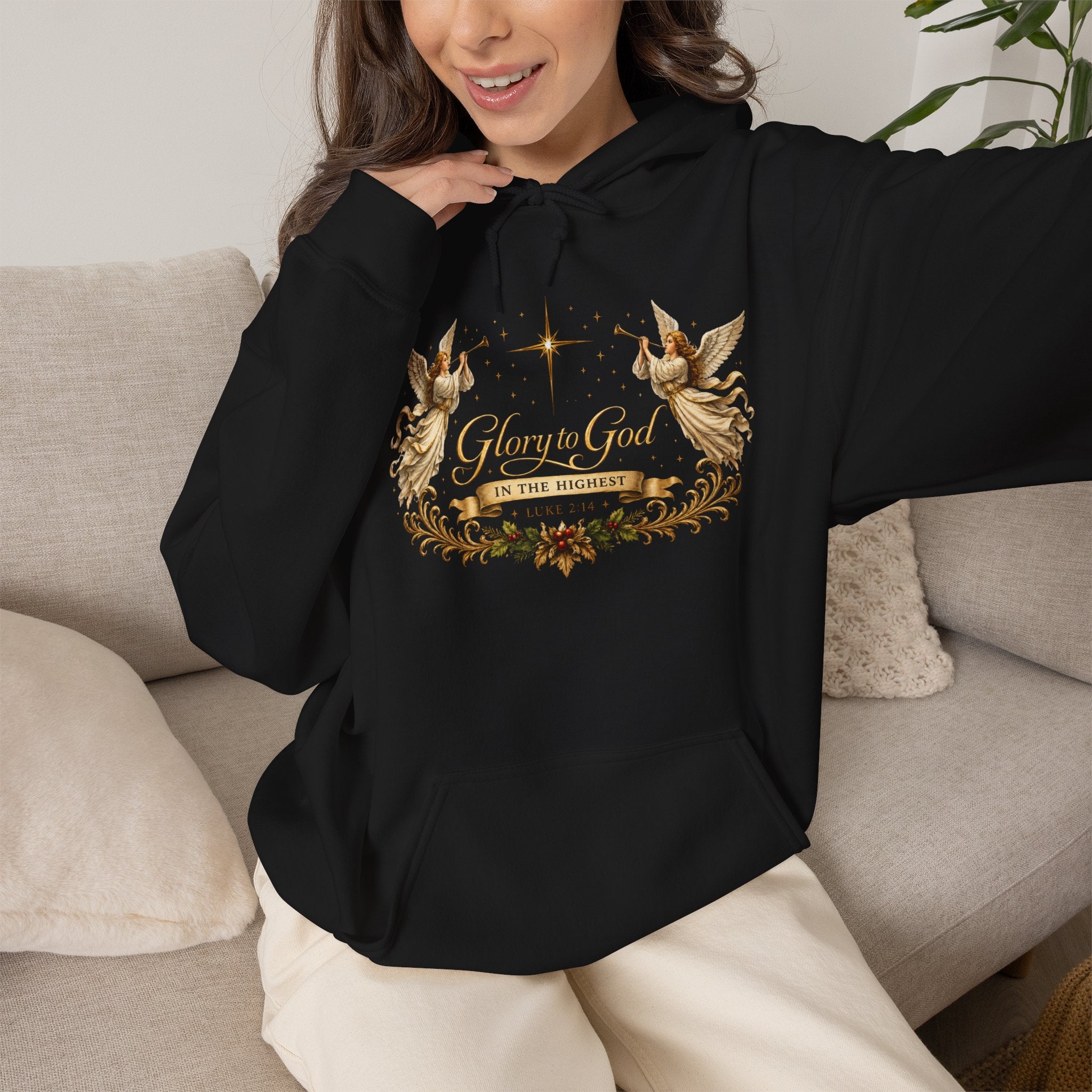 Glory to God Hoodie – Angelic Christmas Religious Sweatshirt
