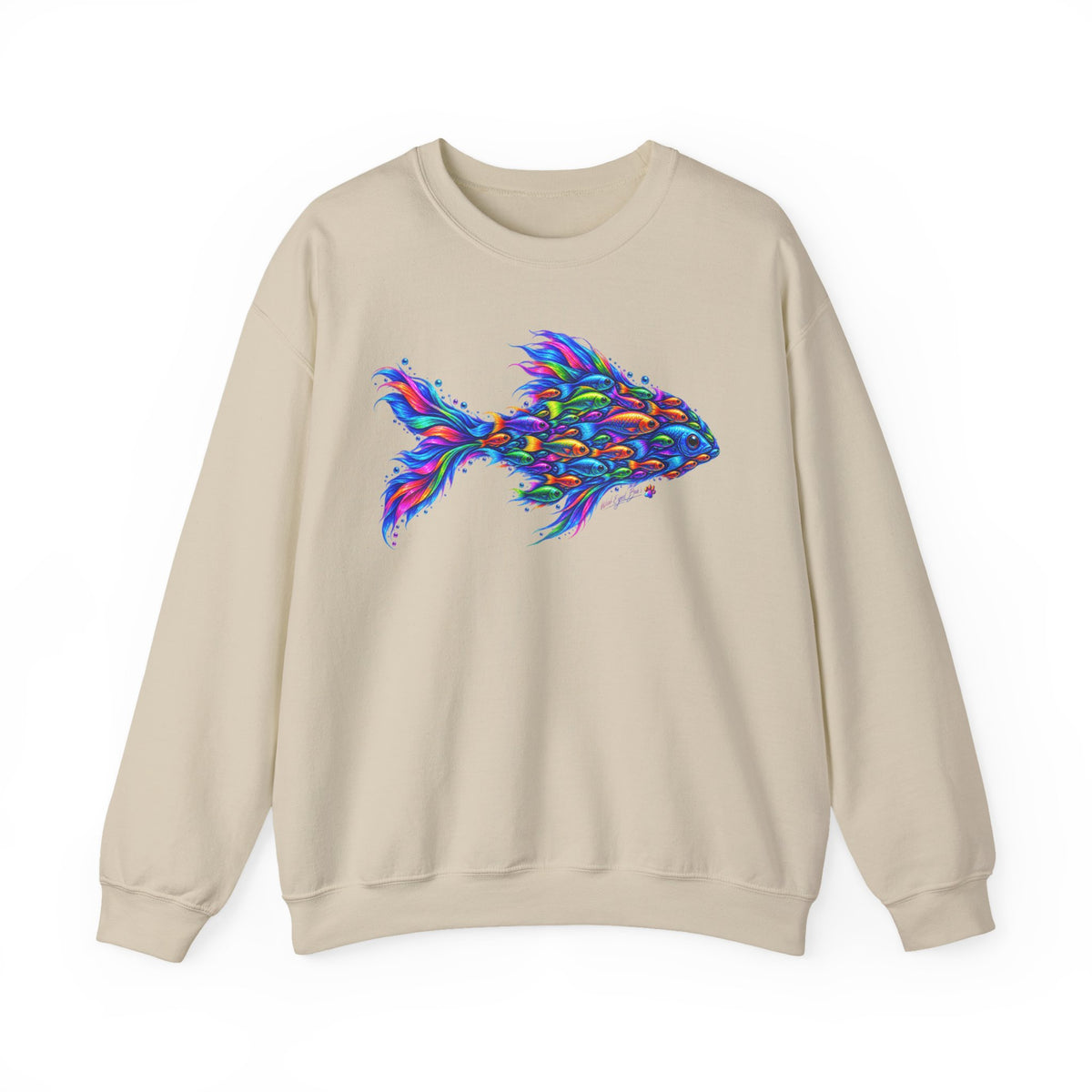 Colorful Fish Crewneck Sweatshirt — Vibrant Psychedelic Fish Graphic