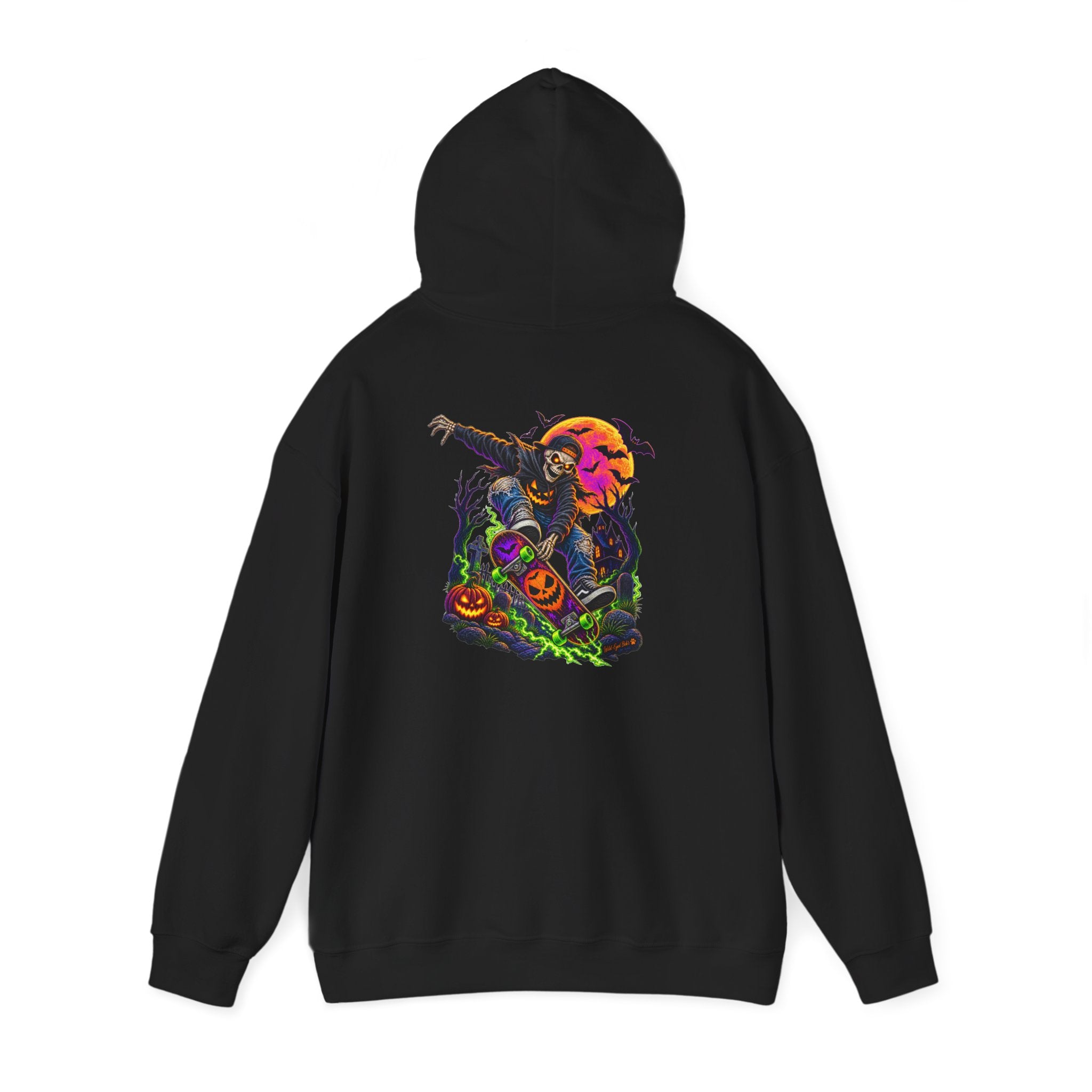 Halloween Skeleton skateboarder Hoodie — Pumpkin Patch Horror Graphic Sweatshirt