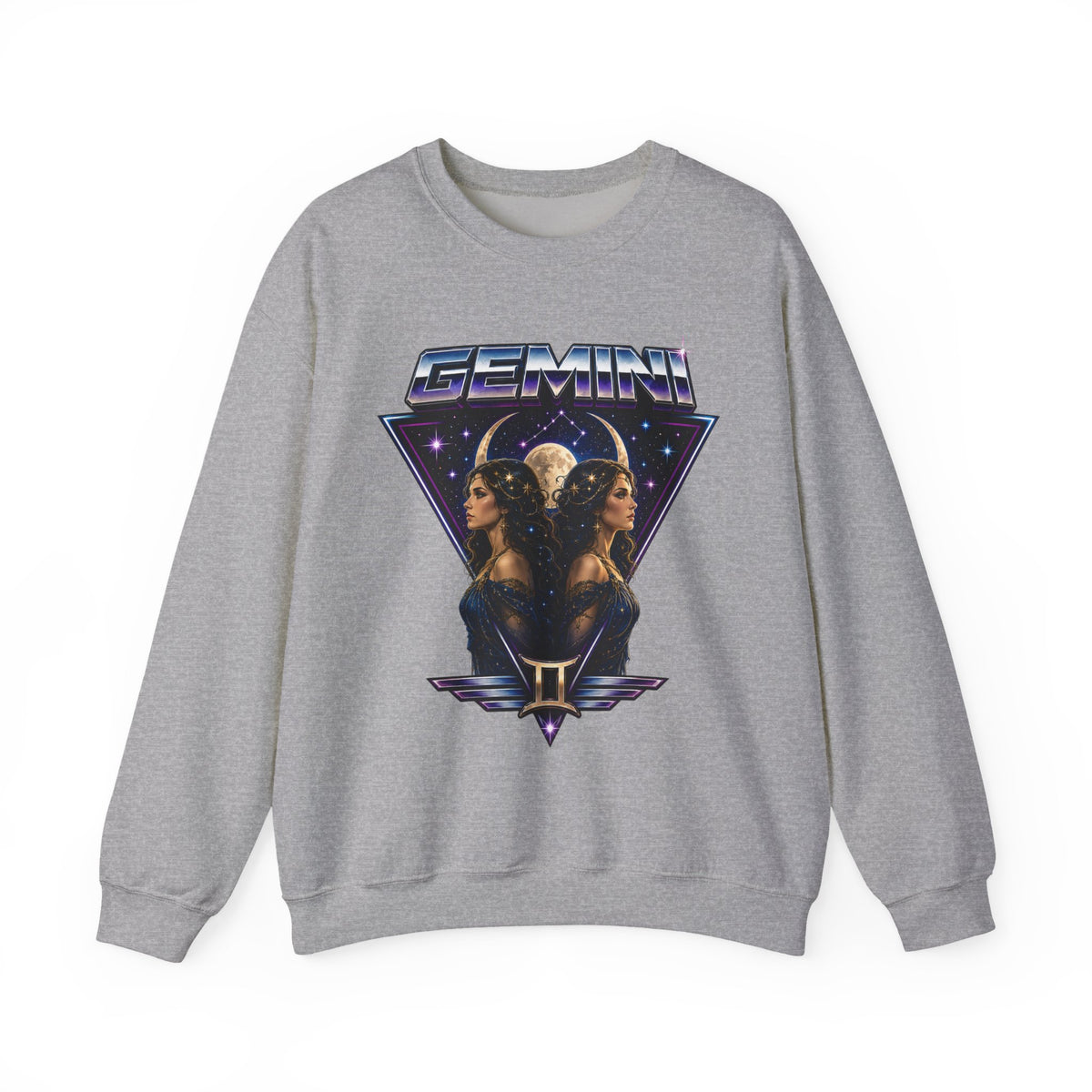 Gemini Zodiac Crewneck Sweatshirt — Retro Twin Astrology Graphic