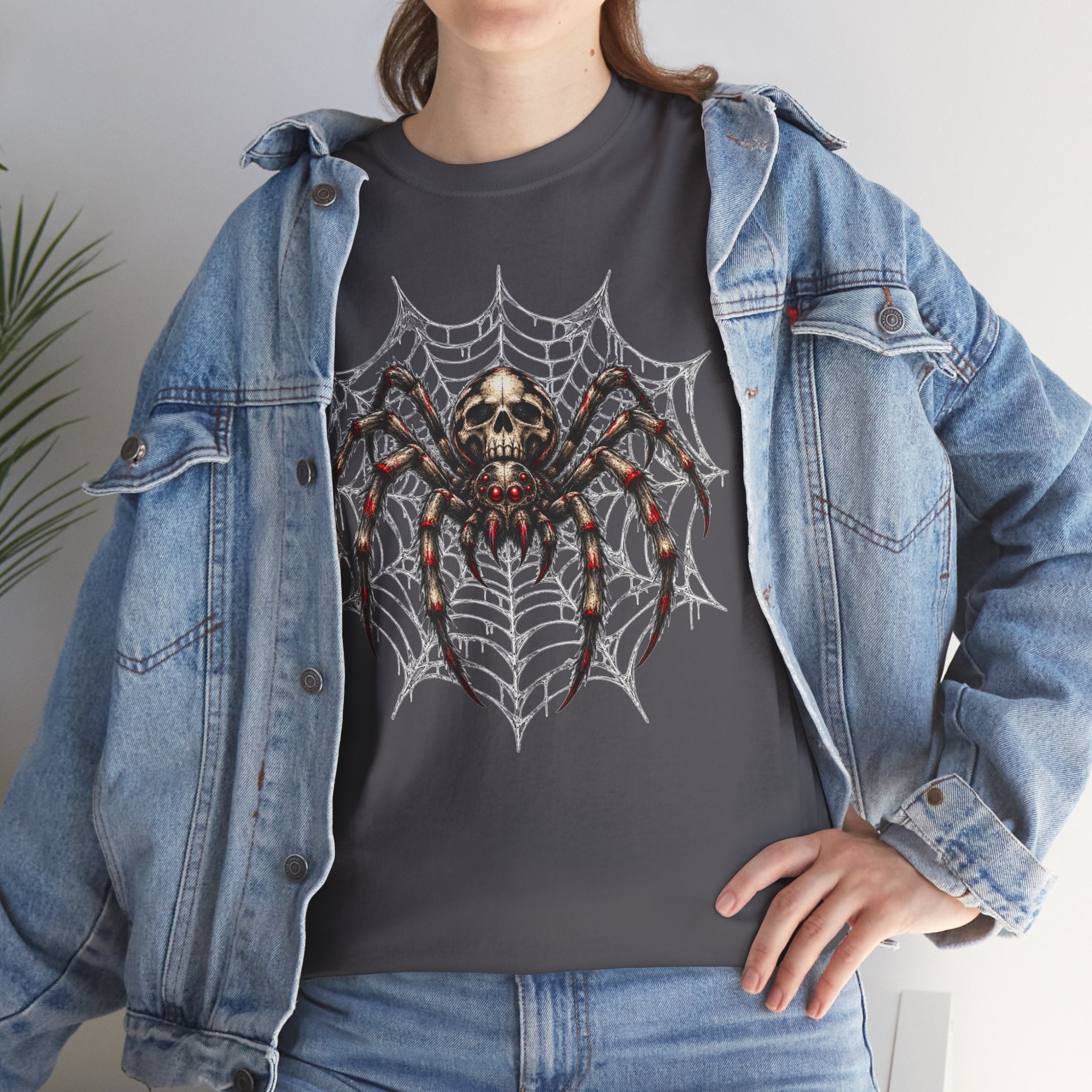 Spider Skull Web T‑Shirt — Gothic Halloween Graphic Tee