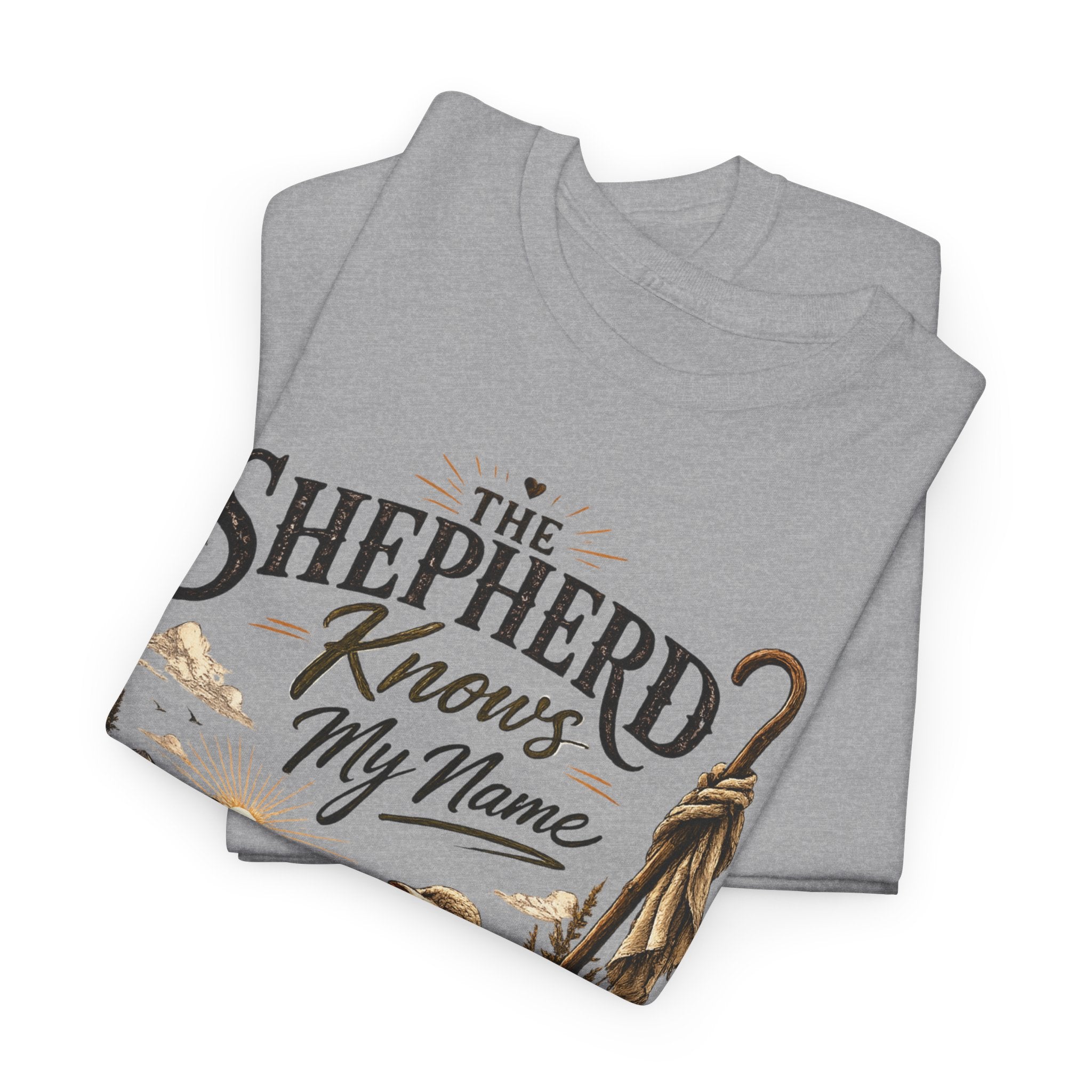 The Shepherd Knows My Name T‑Shirt — Christian Faith Tee with Shepherd & Sheep Design