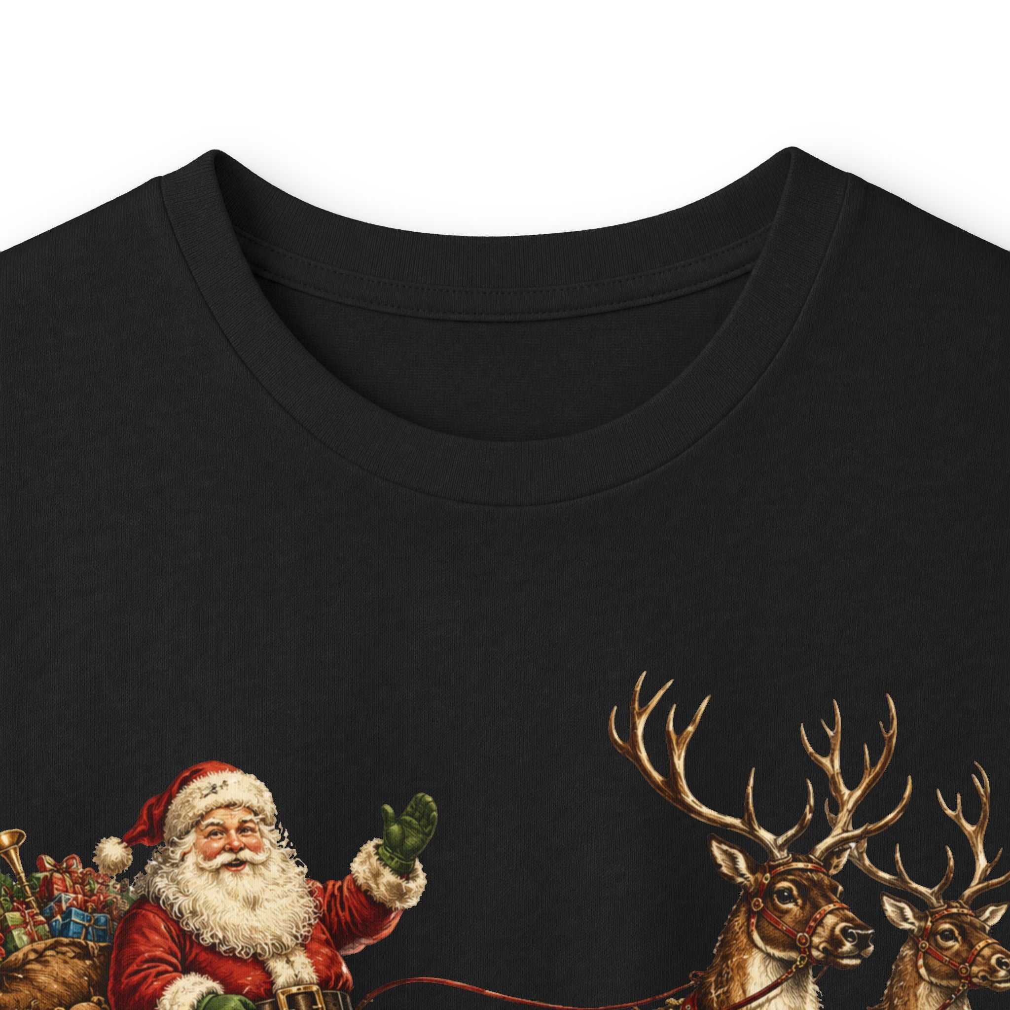 Santa Sleigh Long Sleeve Tee — Vintage Christmas Reindeer Shirt