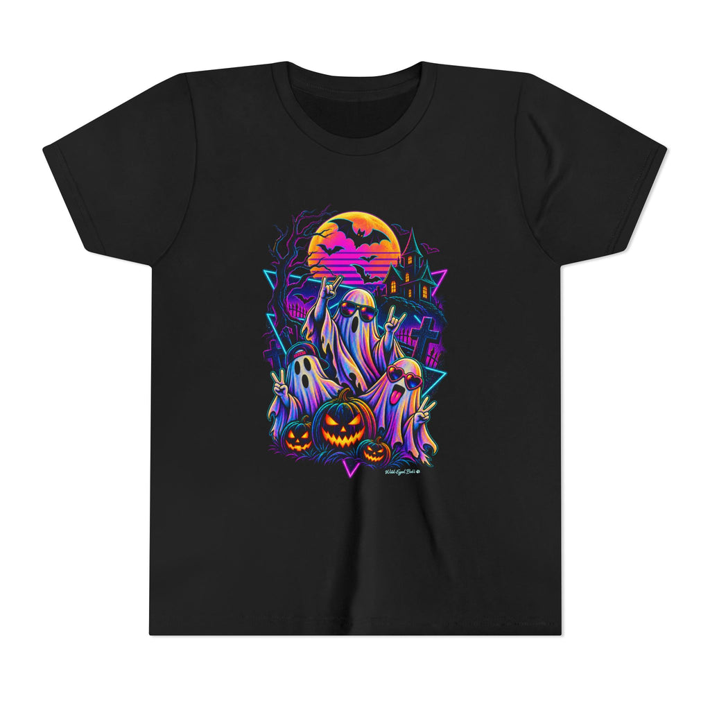 Youth Halloween Ghosts T‑Shirt — Neon Retro Pumpkin Tee